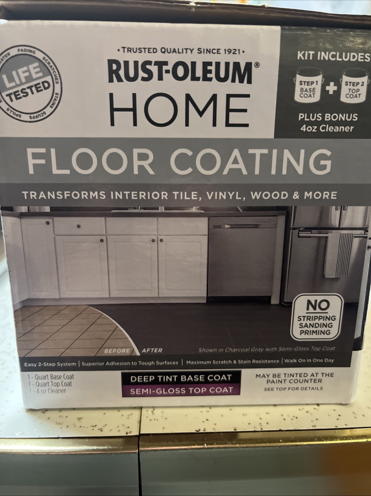 Rust-Oleum Home Interior Floor Coating Kit, Semi-Gloss UNTINTED 100 Sq Ft