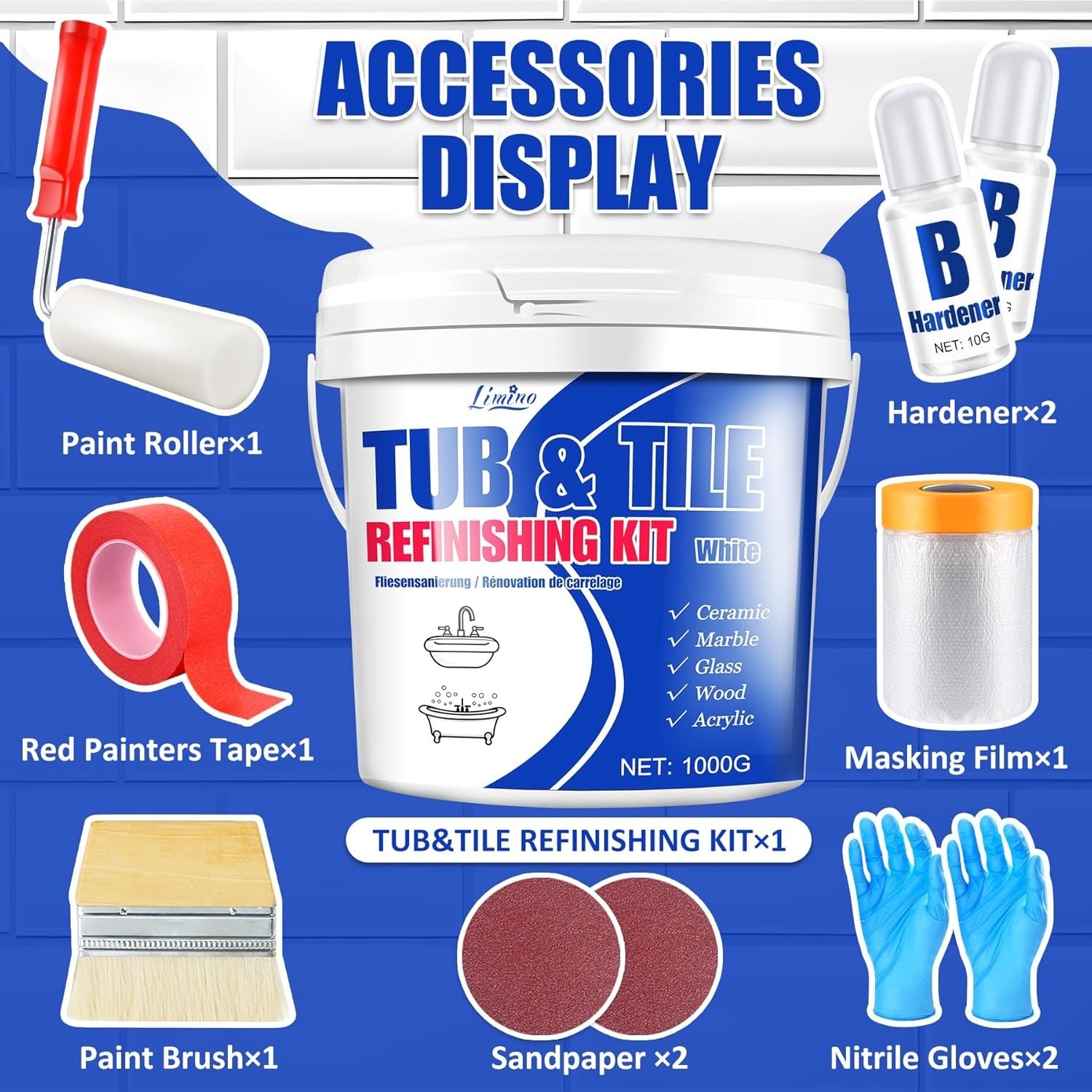 Tub and Tile Refinishing Kit – 35Oz Semi-Gloss White Tile Paint with Tools for B