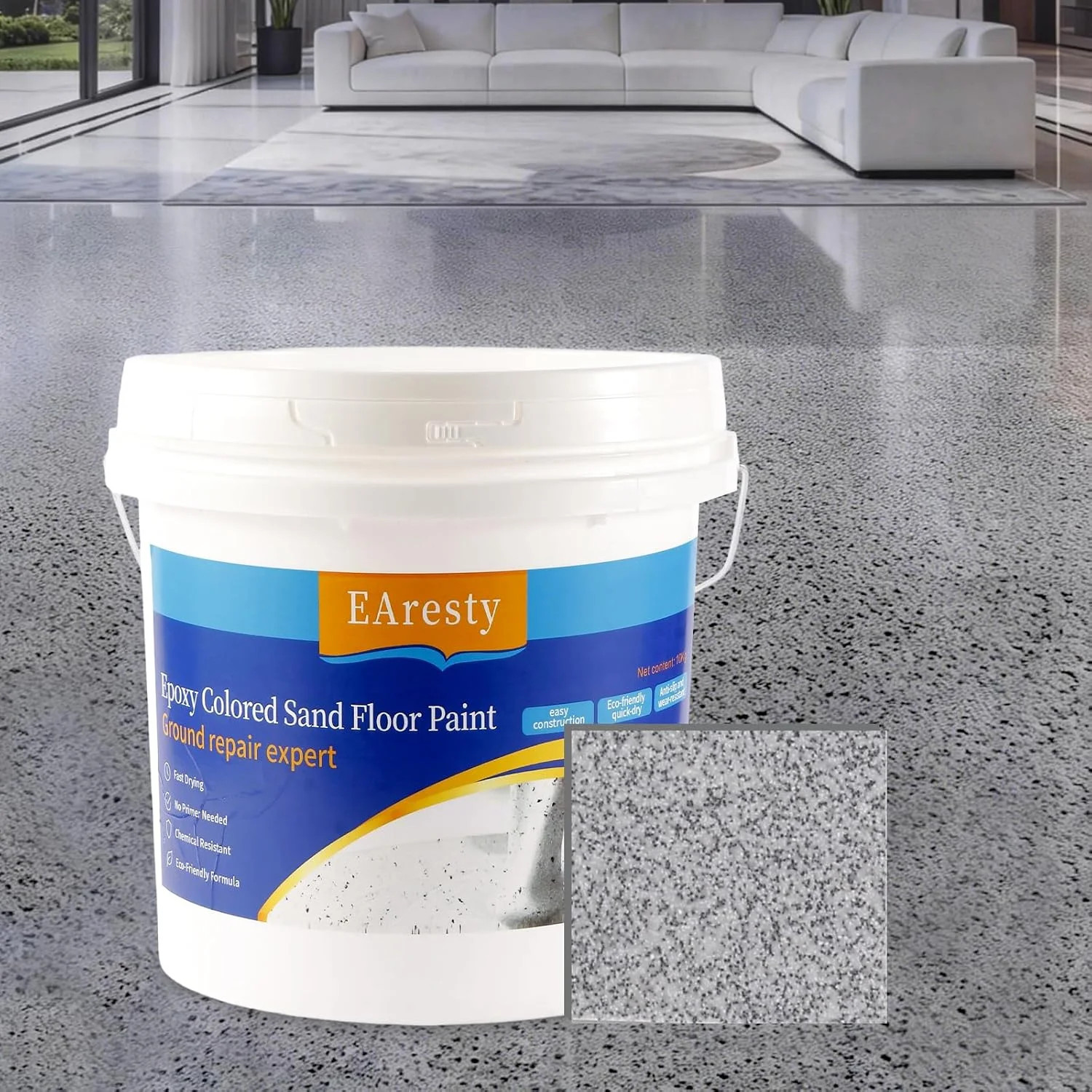 High Gloss Epoxy Floor Paint Self Leveling Non Slip Marble Finish 5KG Gray