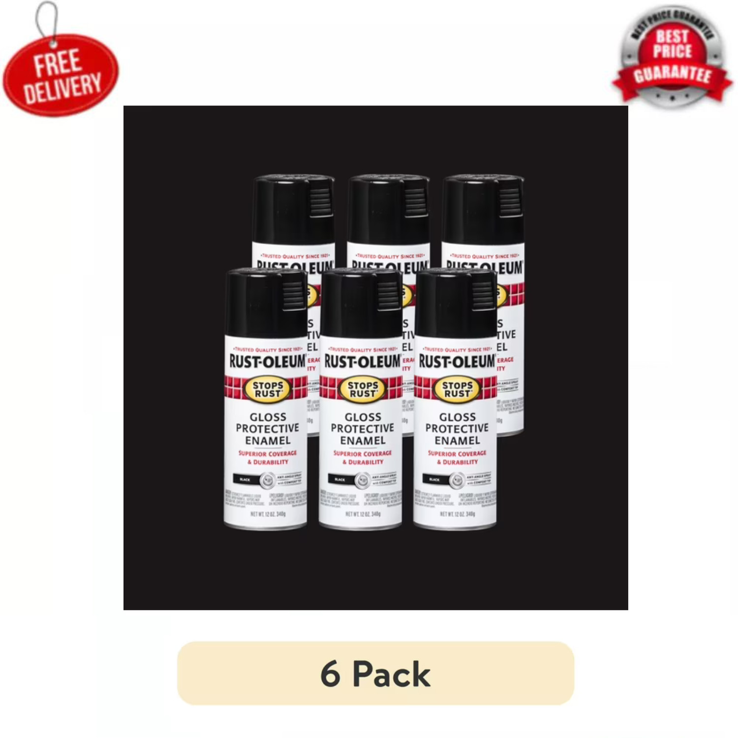 ( 6 PACK ) Rust-Oleum Stops Rust Gloss Oil-based Spray paint, MultiColor