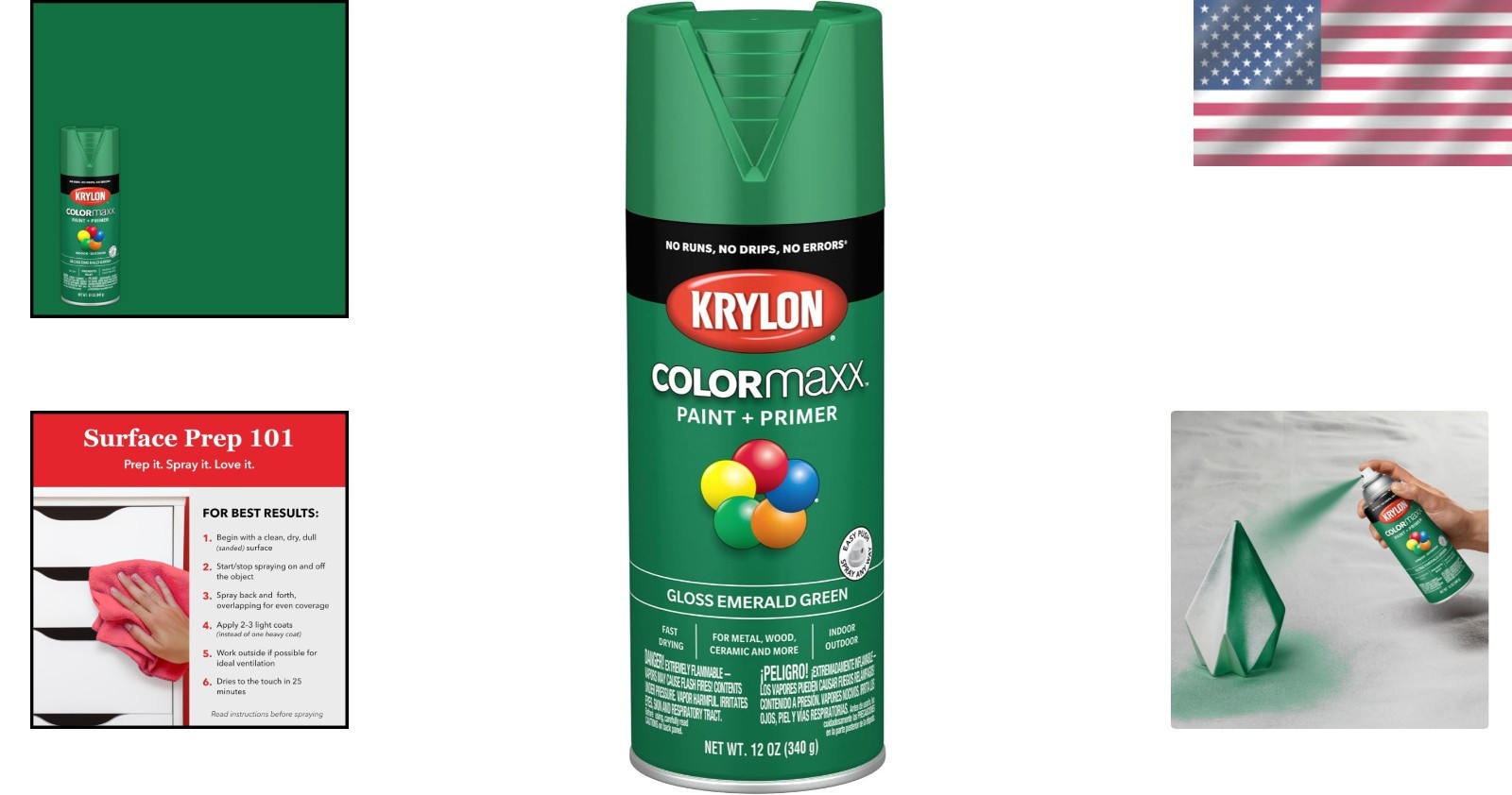 Vibrant Emerald Green Gloss Spray Paint & Primer 12oz – Quick Drying Formula