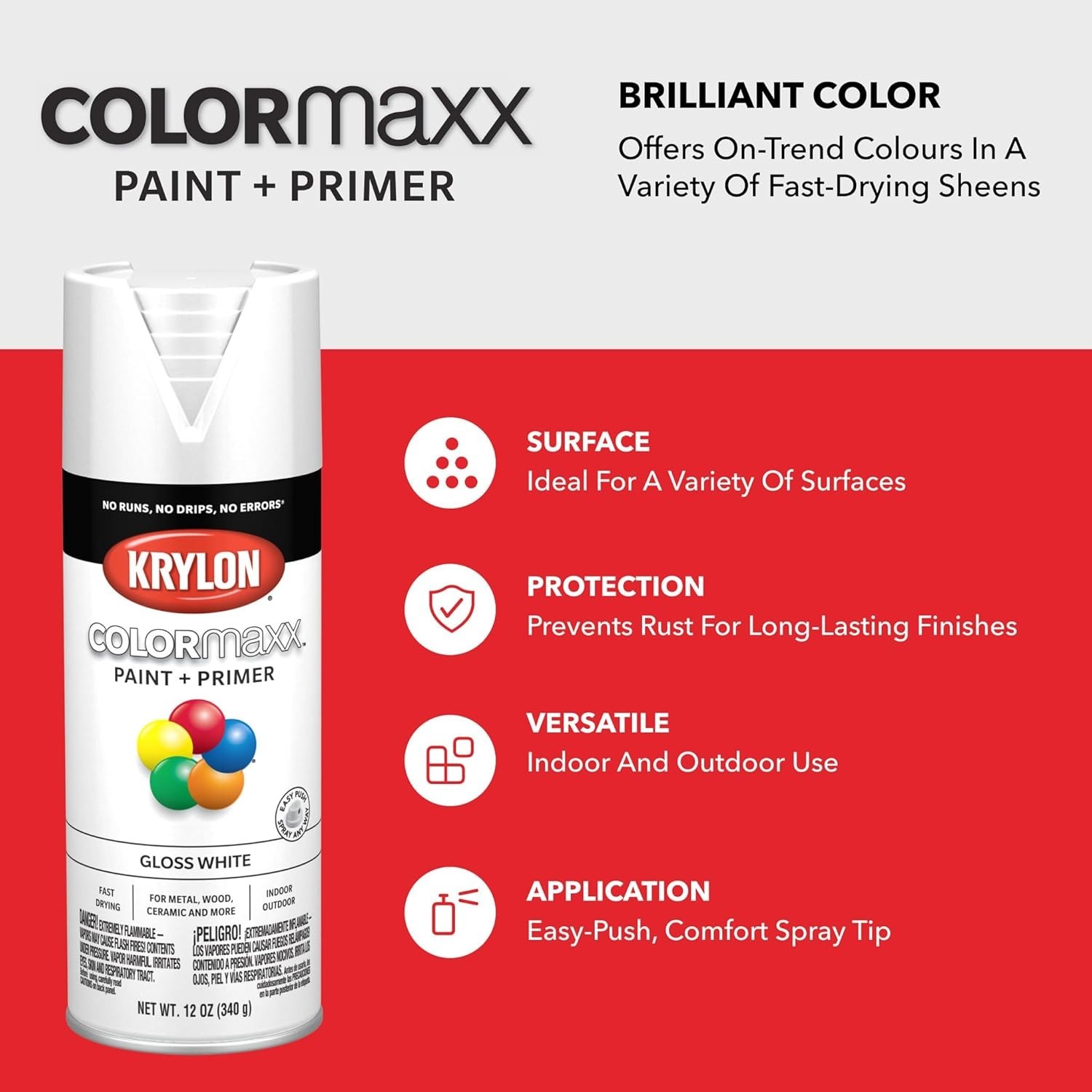 Versatile 12 Oz Gloss White Spray Paint & Primer by COLORmaxx – Decorate Easily