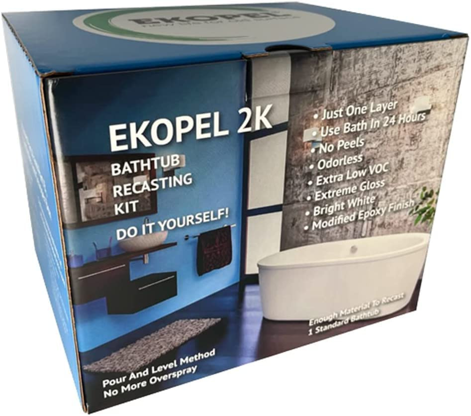 Ekopel Pour on Bathtub Refinishing Kit – No Smell – Easy 1 Coat Pour on Proce…