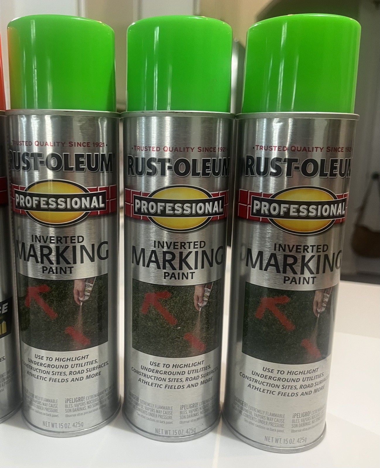 Rust-Oleum 266590-8PK Inverted Marking Paint 15 oz Fluorescent 5 Orange 3 Green