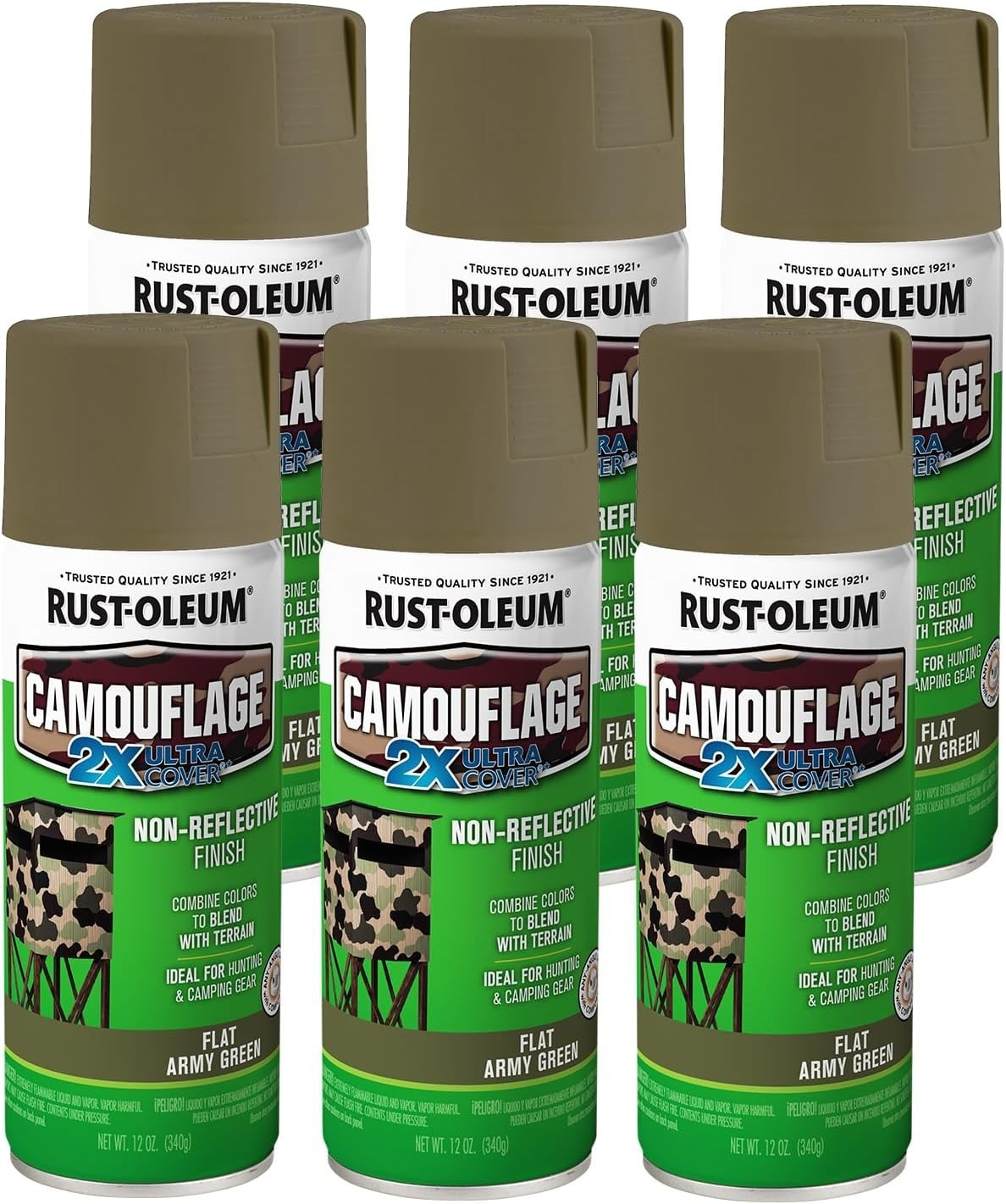 Rust Oleum Camouflage Paint 12Oz Pack Of 6 Army Green Ultra Flat Non Reflective