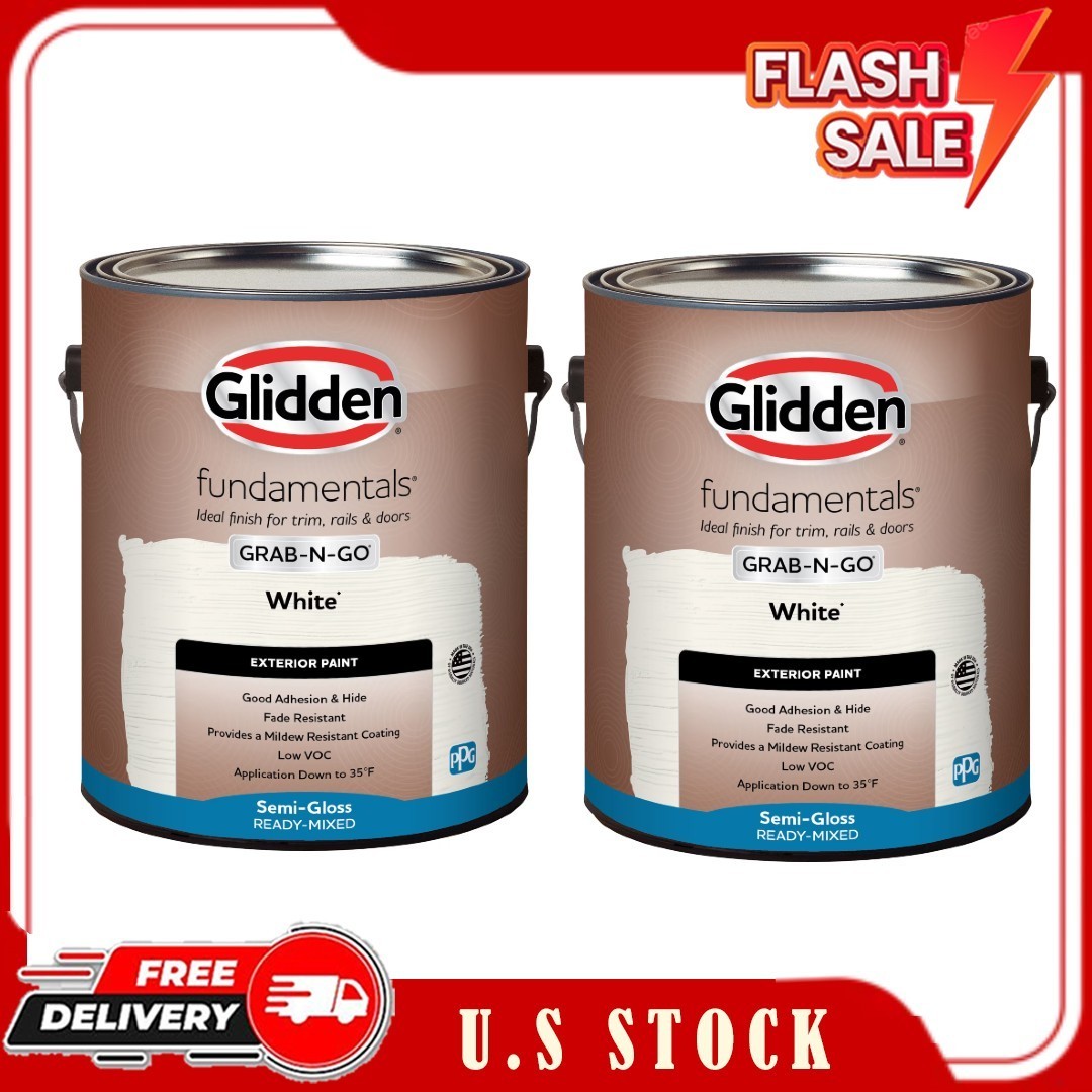 NEW 2 Pack Glidden Fundamentals White Semi-Gloss Exterior Paint 1 Gal