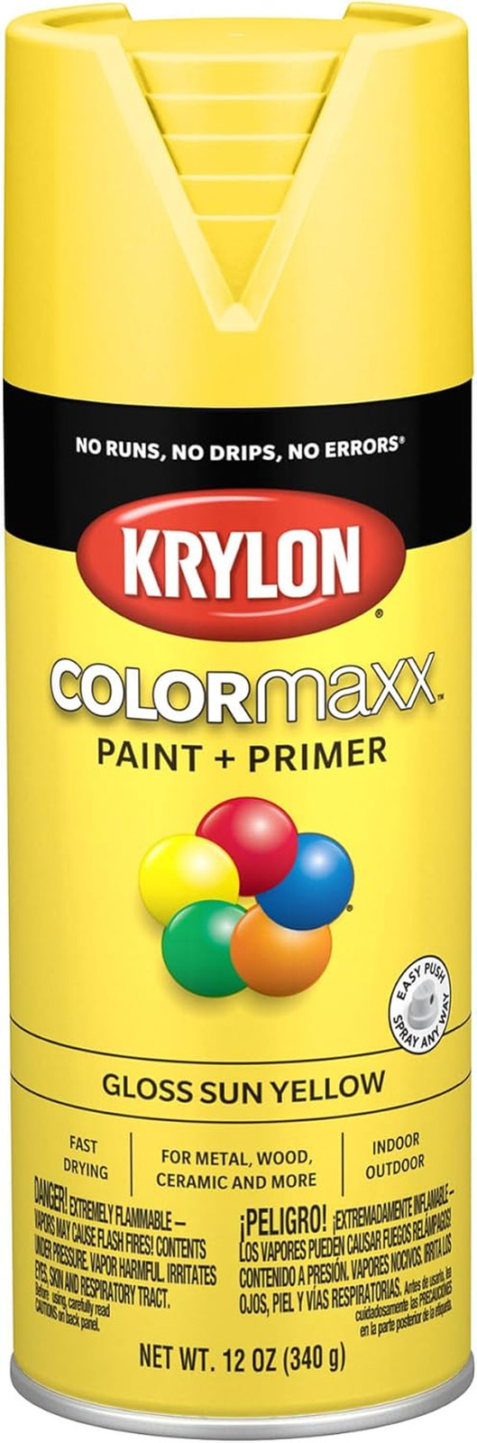 K05541007 Colormaxx Spray Paint and Primer for Indoor/Outdoor Use, Gloss Sun Yel