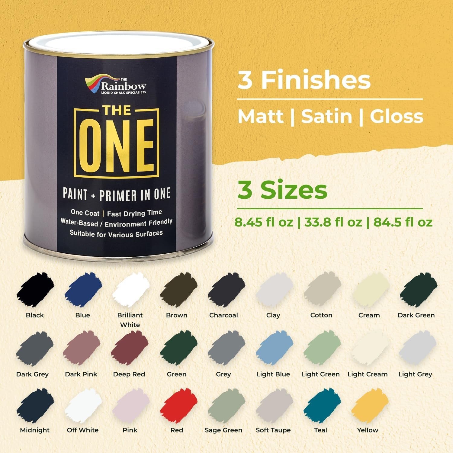 All-In-One Paint & Primer – Yellow Gloss, 8.5 Fl Oz/250ml | 1 Coat Formula | …