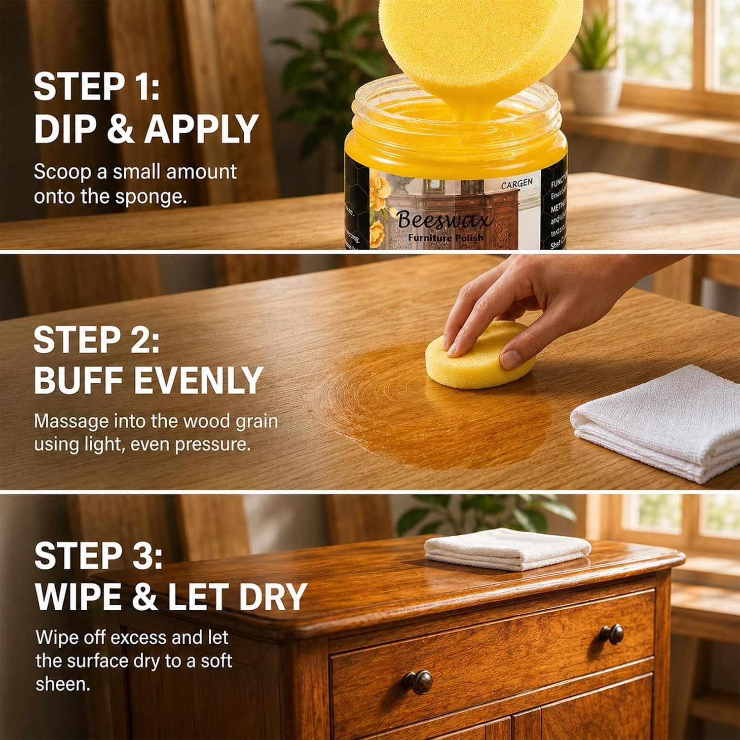 Complete 3PCS Beeswax Wood Care Kit – Safe, Chemical-Free Polish for All Woods