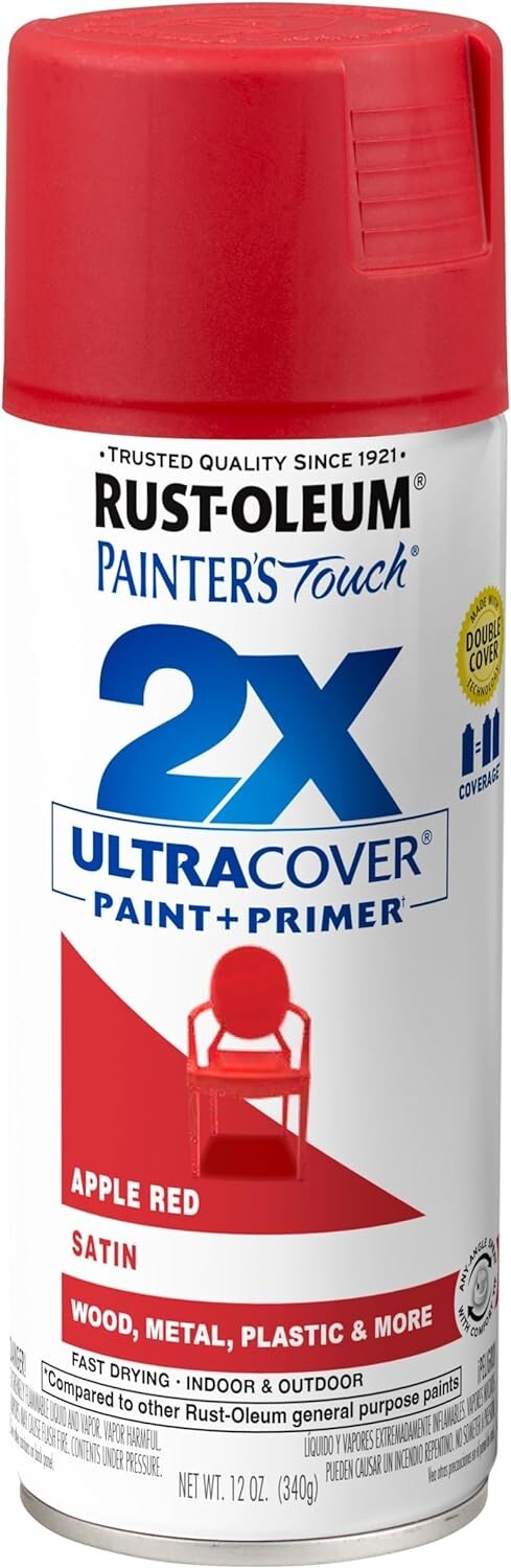 Rust-Oleum Painter’s Touch 2X Ultra Cover Spray Paint, 12 oz – Satin Apple Red