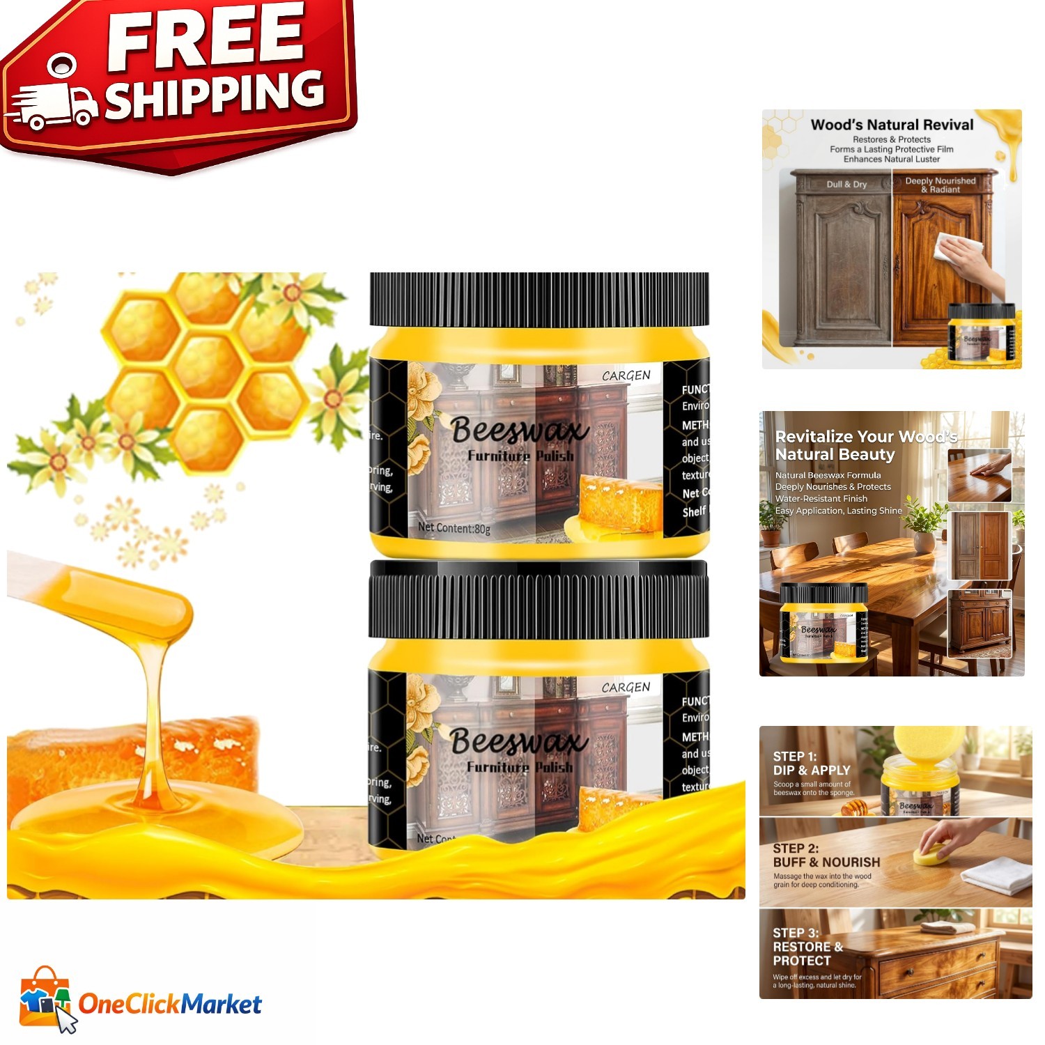 All-Purpose Beeswax Furniture Polish – Natural, Safe & Effective – 2 x 2.82 oz