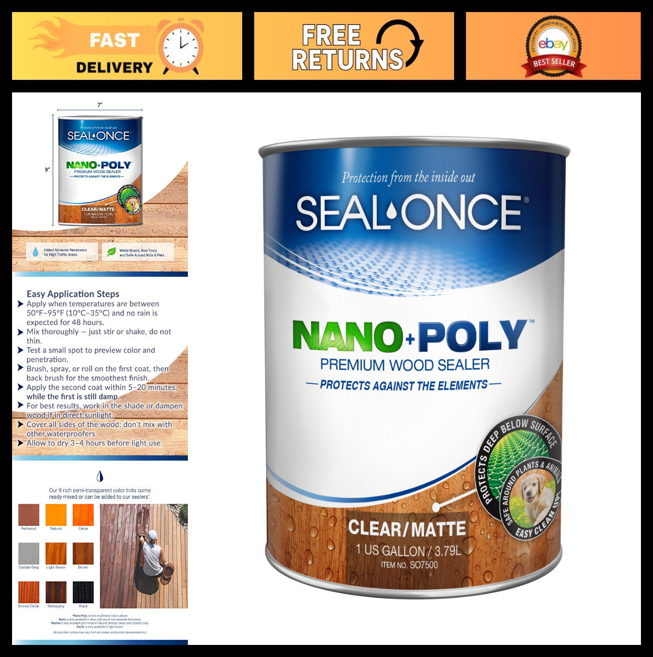 1 Gallon Water-Based Wood Sealer & Stain – Low-VOC, Waterproof for Decks & Fence