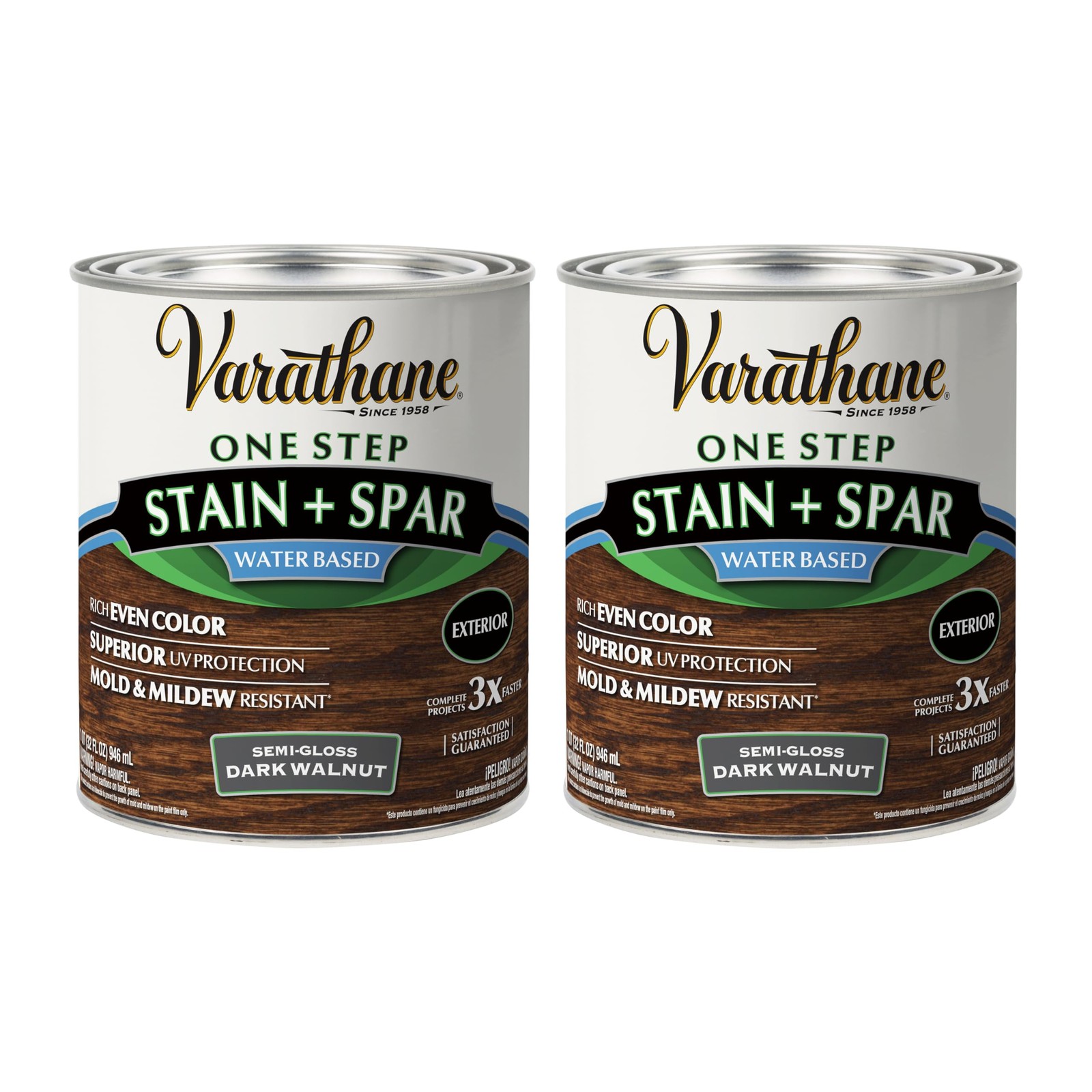 Varathane Water-Based Exterior Spar Urethane, Dark Walnut, Quart, 2 PK, Semi-Glo