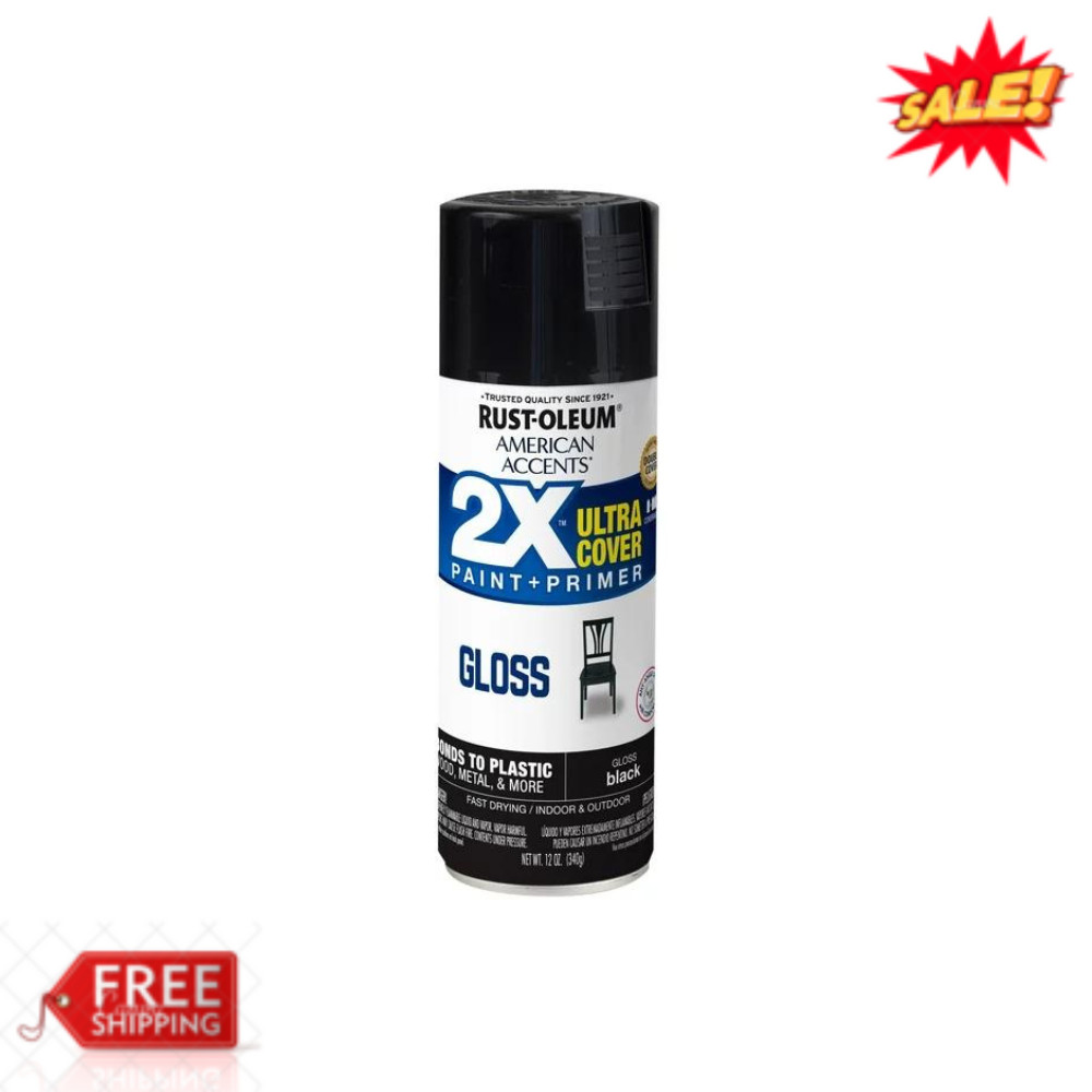 Black, Rust-Oleum American Accents 2X Ultra Cover Gloss Spray Paint 12 oz