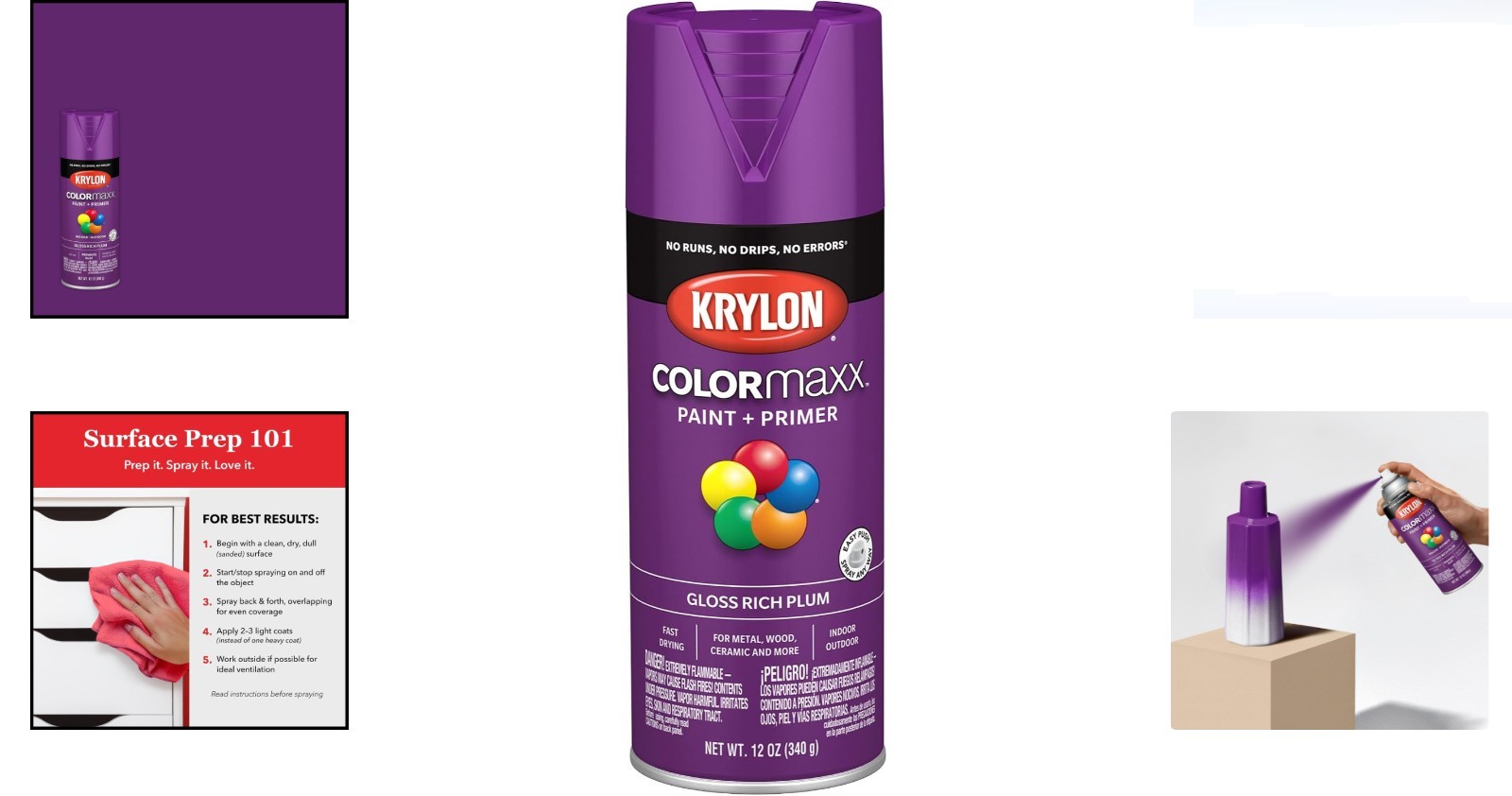 Rust Resistant Gloss Spray Paint & Primer – Krylon Colormaxx in Rich Plum, 12 oz