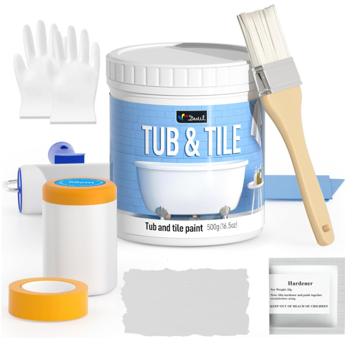 Tile Paint, Tub and Tile Refinishing Kit with Tools, Bathtub Paint, Light Grey