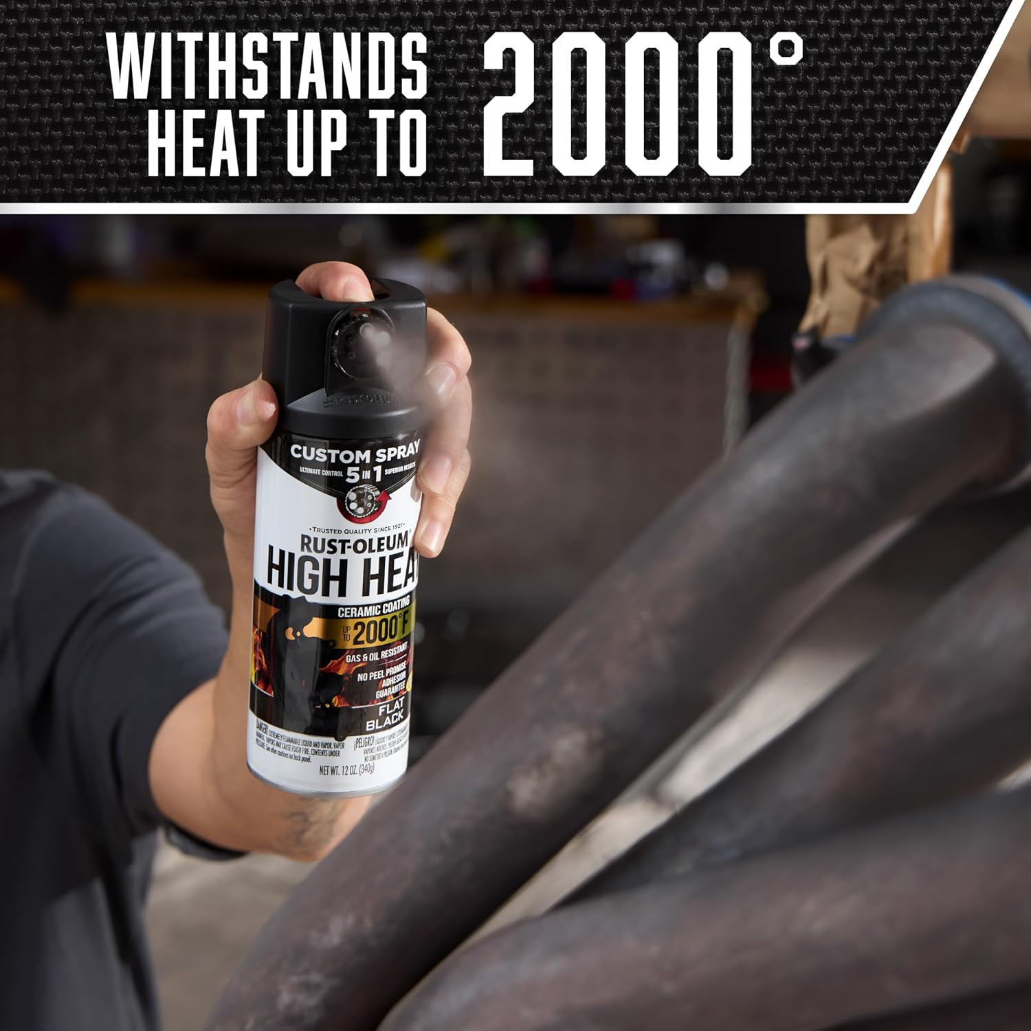 Automotive High Heat Spray Paint Custom Spray 5-In-1, 12 Oz, Flat Black