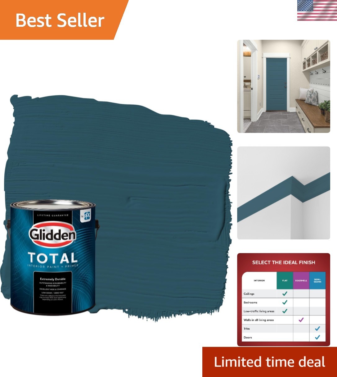 Eco-Friendly Blue Bayberry Semi-Gloss Paint with Primer – 1 Gallon Interior Use