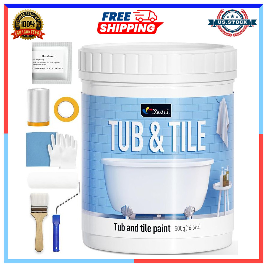 Bathtub Paint & Tile Refinishing Kit with Tools Low Odor White 25-30sq.ft
