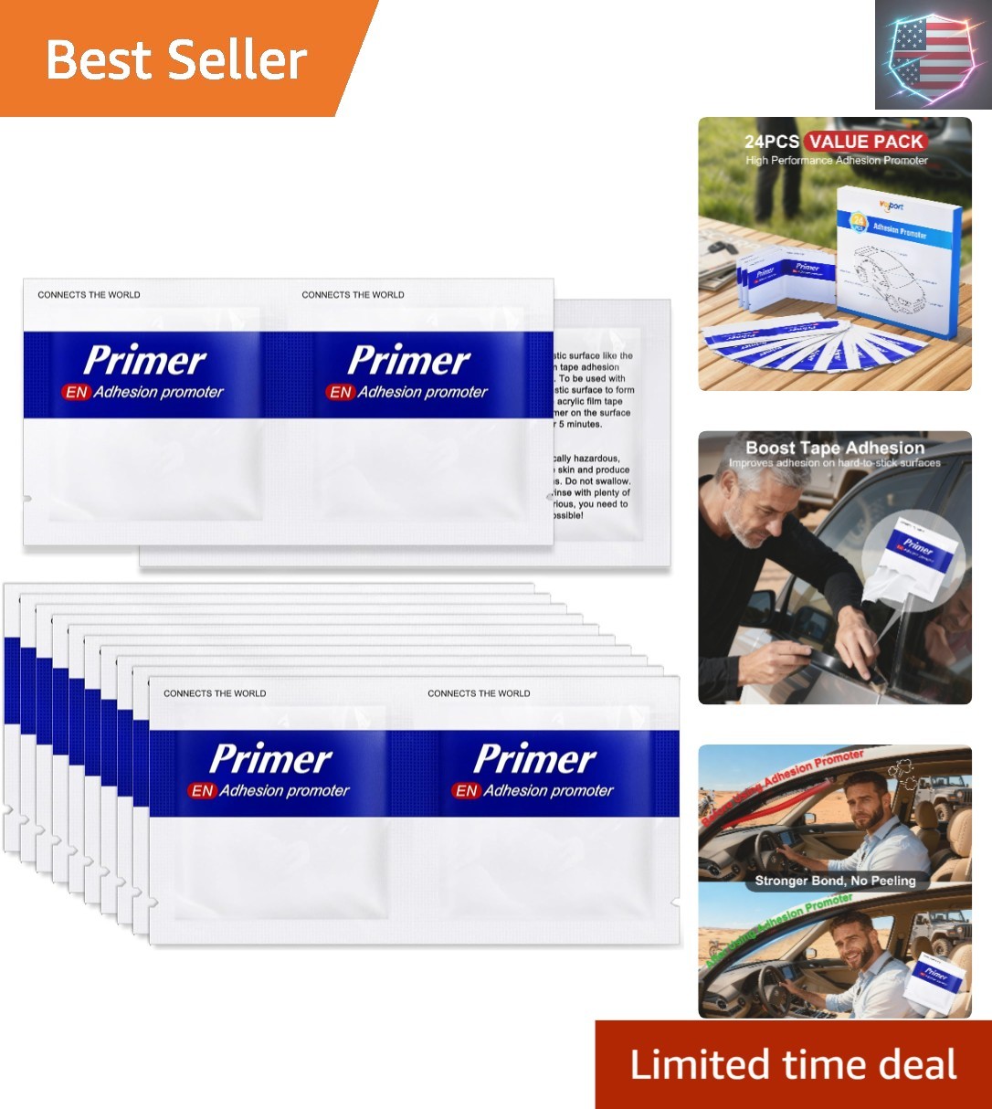24Pcs Adhesion Promoter Wipes for Double Sided Tape, High Bond Adhesive Prime…