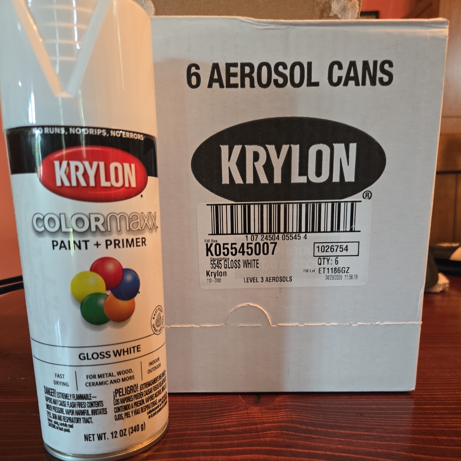 Lot Of 6 Krylon COLORmaxx Spray Paint & Primer Indoor Outdoor Gloss White 🔥 🧊