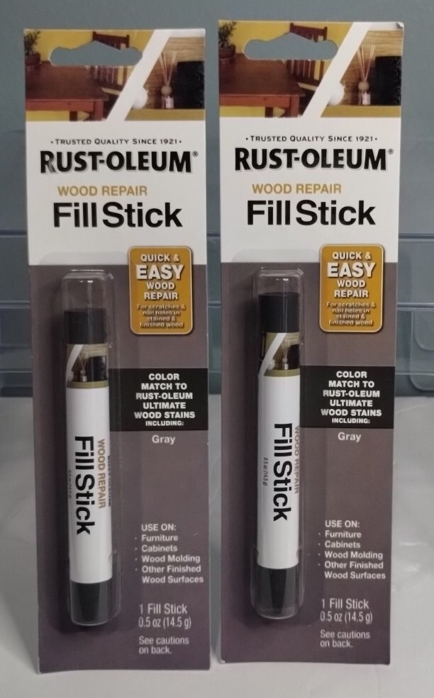 2 Rust-Oleum Wood Repair Fill Stick Quick & Easy Wood Repair 0.5 oz Stick Gray
