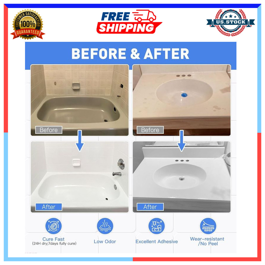 Bathtub Paint & Tile Refinishing Kit with Tools Low Odor White 25-30sq.ft