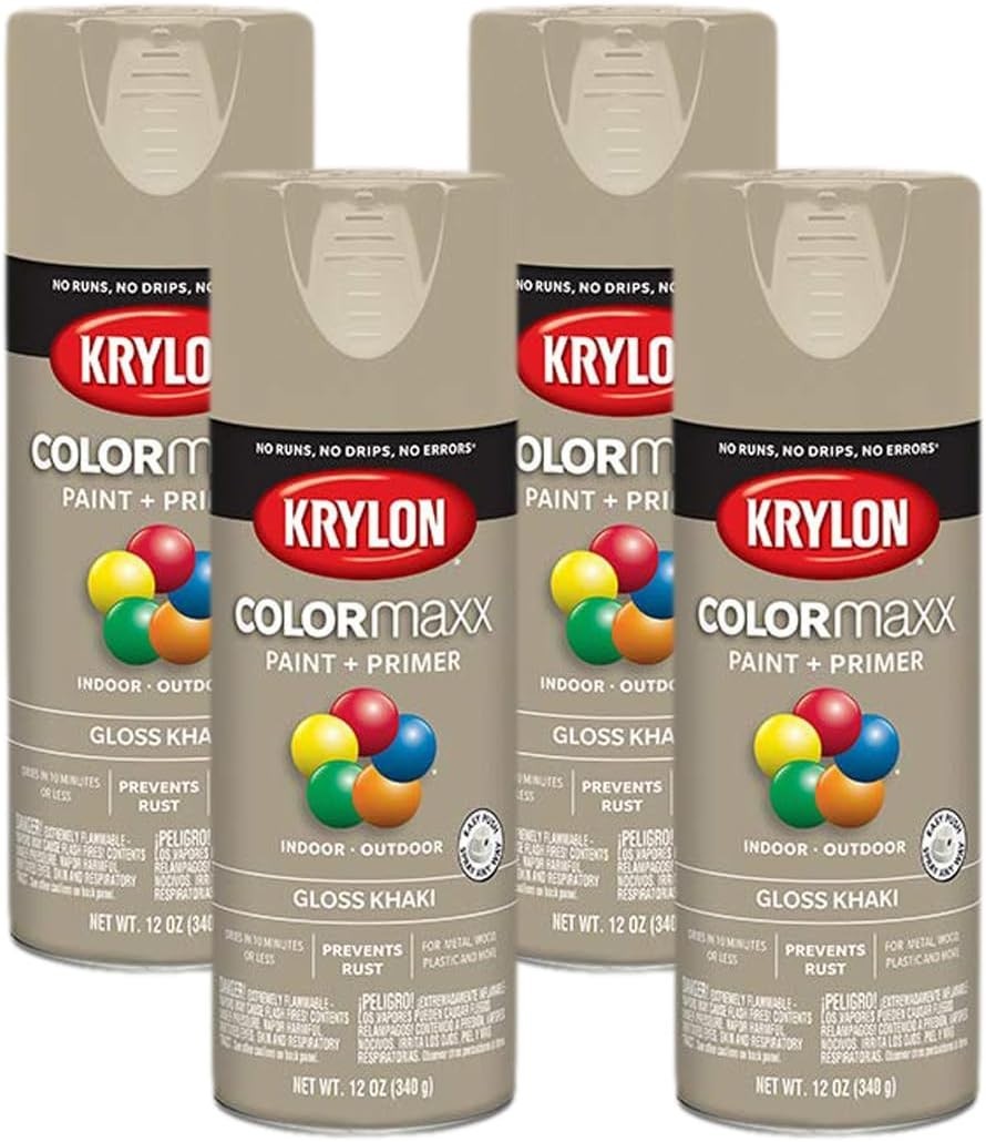 Rust-Resistant Krylon COLORmaxx Gloss Khaki – Indoor/Outdoor Coverage, 12oz Pack