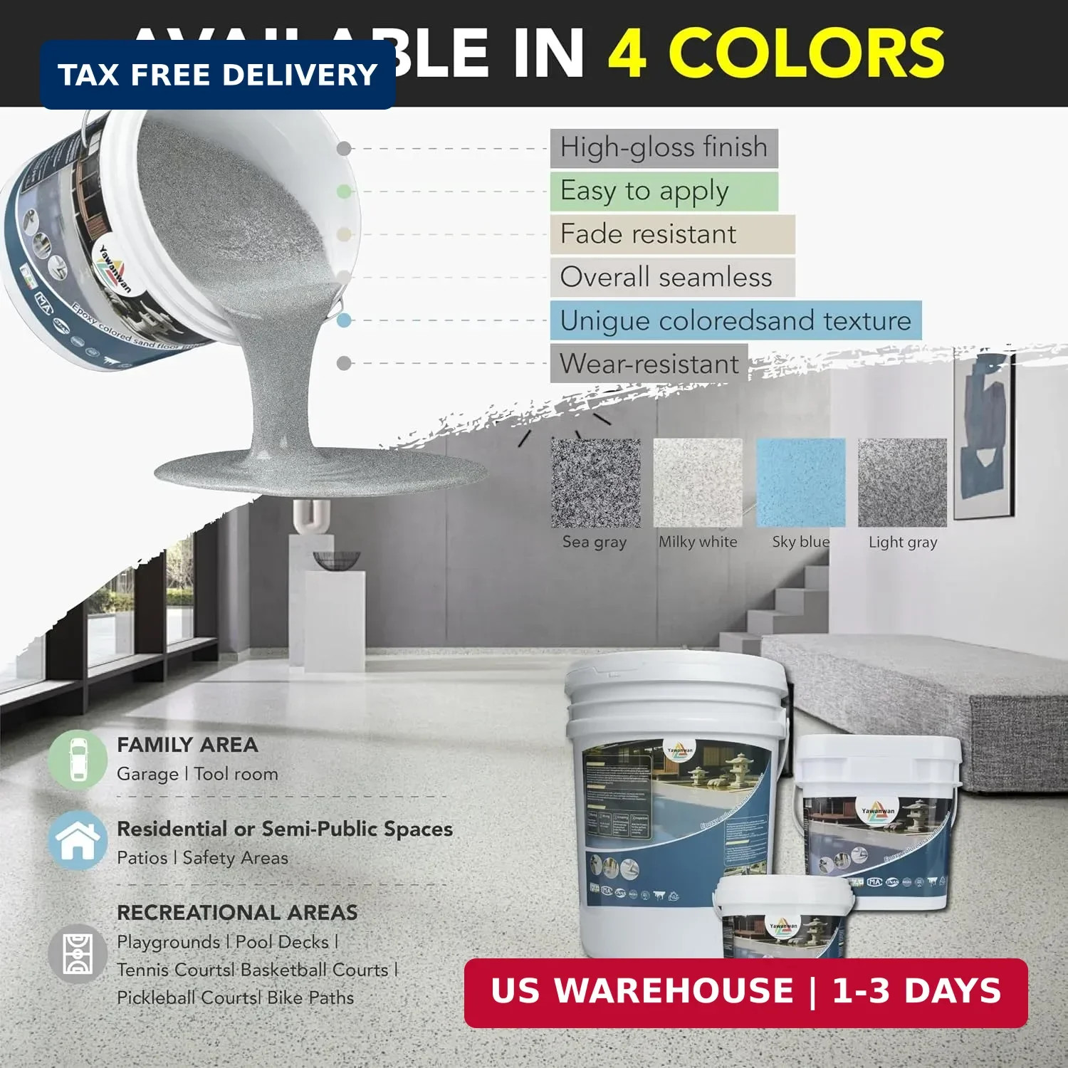Epoxy Colored Sand Floor Paint, Self-leveling Epoxy Floor Paint for Indoor and O