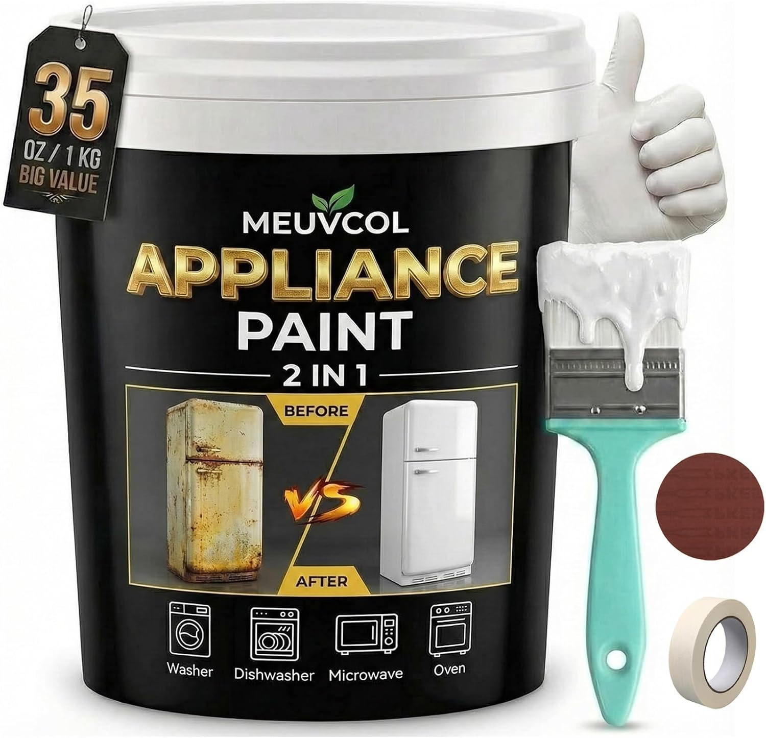 Meuvcol Appliance Paint White, 35 Oz Refrigerator Paint for Metal & Plastic Surf