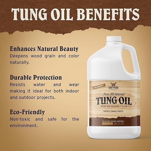 Tung Oil – Biodegradable – All Natural – Premium Wood Finishing Oil – 1 Gallon –