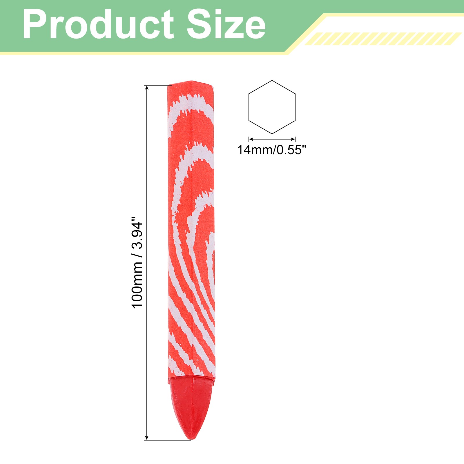 Lumber Marking Crayons, 6 Pcs Red Hex Wax Tire Marker, 4″ x 0.55″