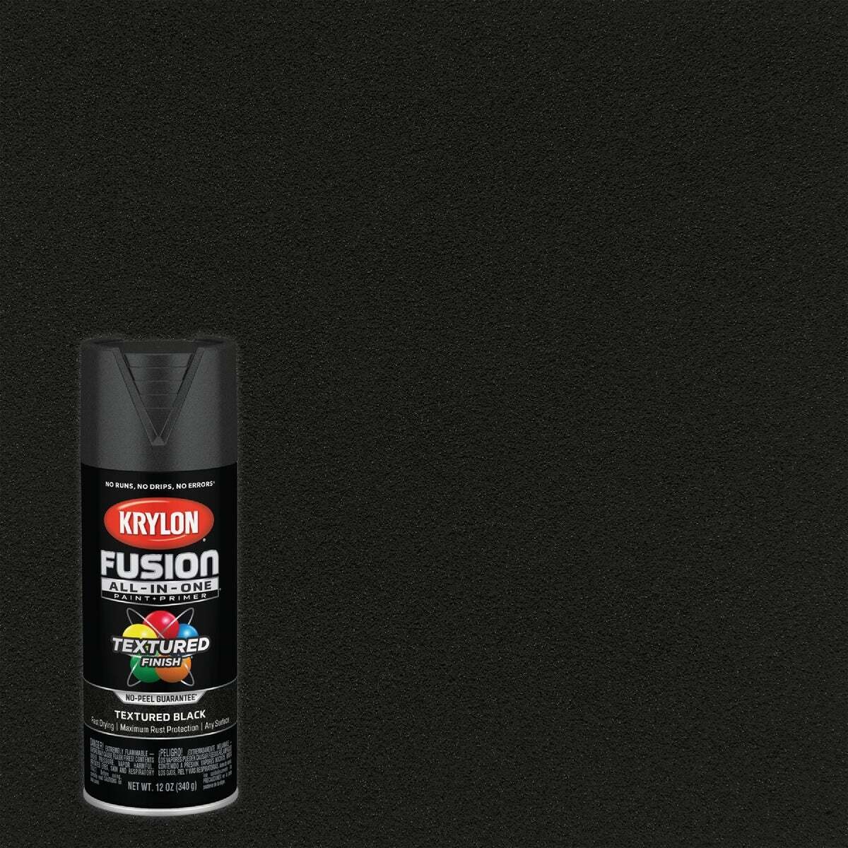 Fusion Primer and Spray Paint, Textured, Black, 12 oz, Aerosol Can
