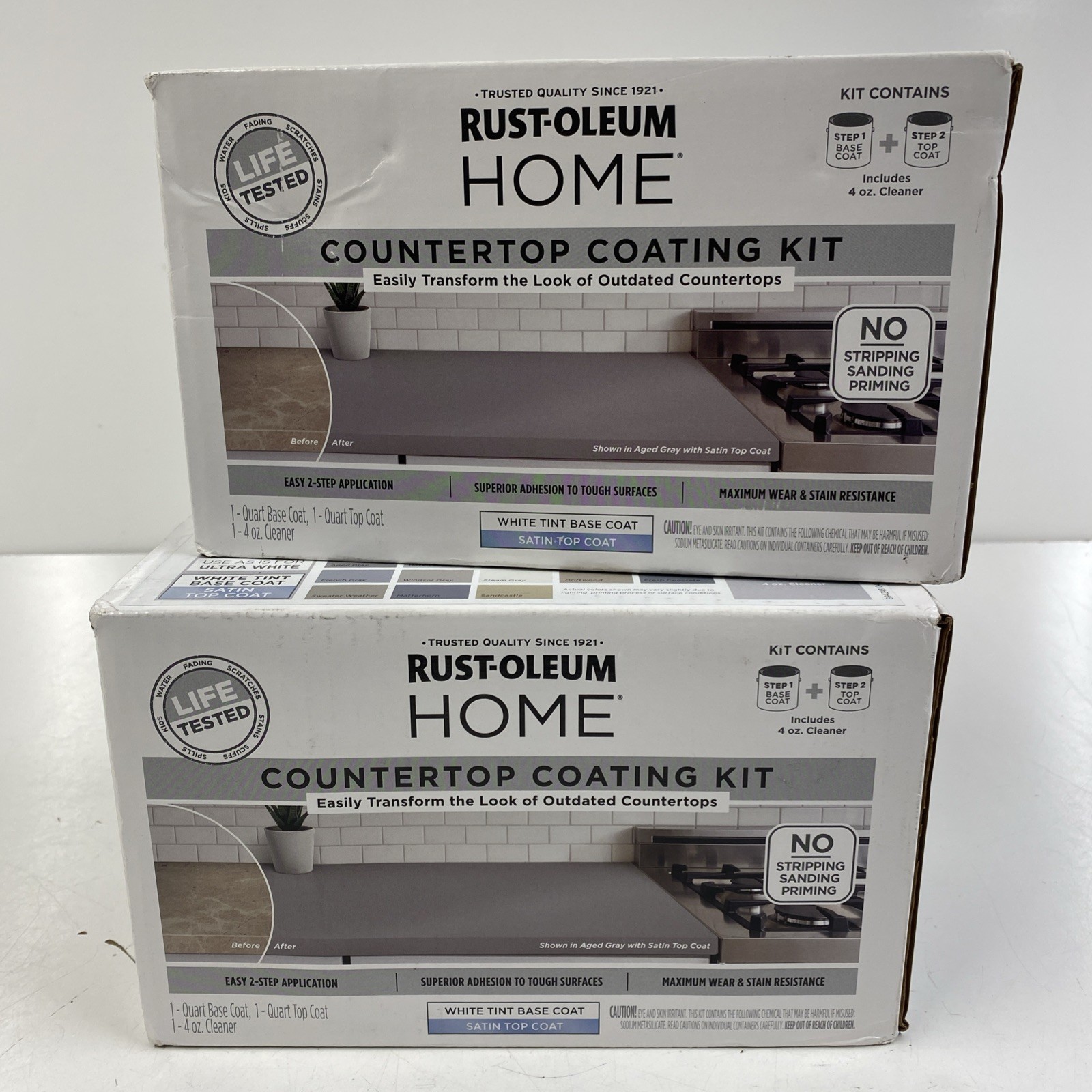 LOT x2 RUST-OLEUM Home Countertop Coating Kit WHITE TINT Base Coat SATIN Top