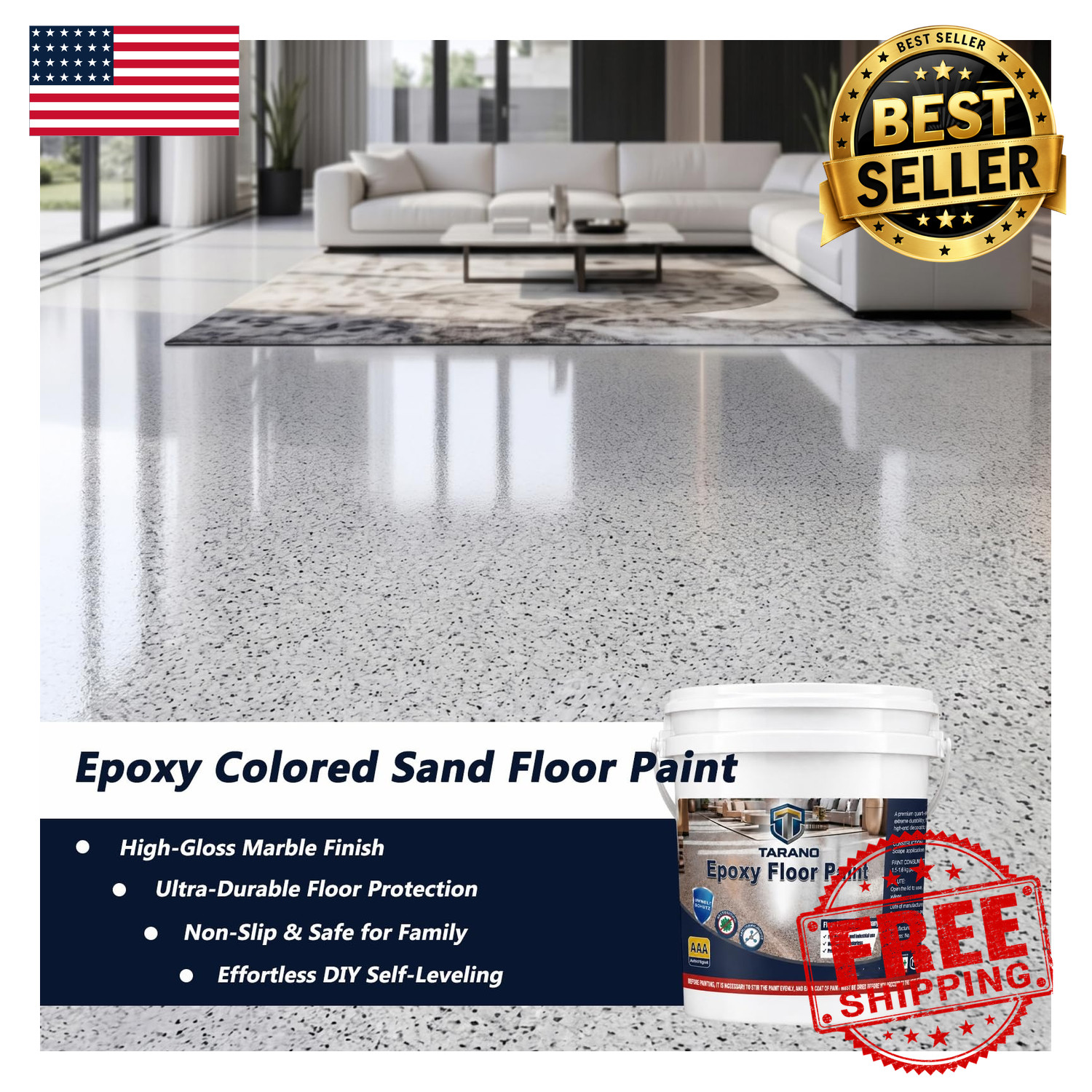 Epoxy Colored Sand Floor Paint Self-Leveling Concrete Non-Slip Garage Patio 35oz