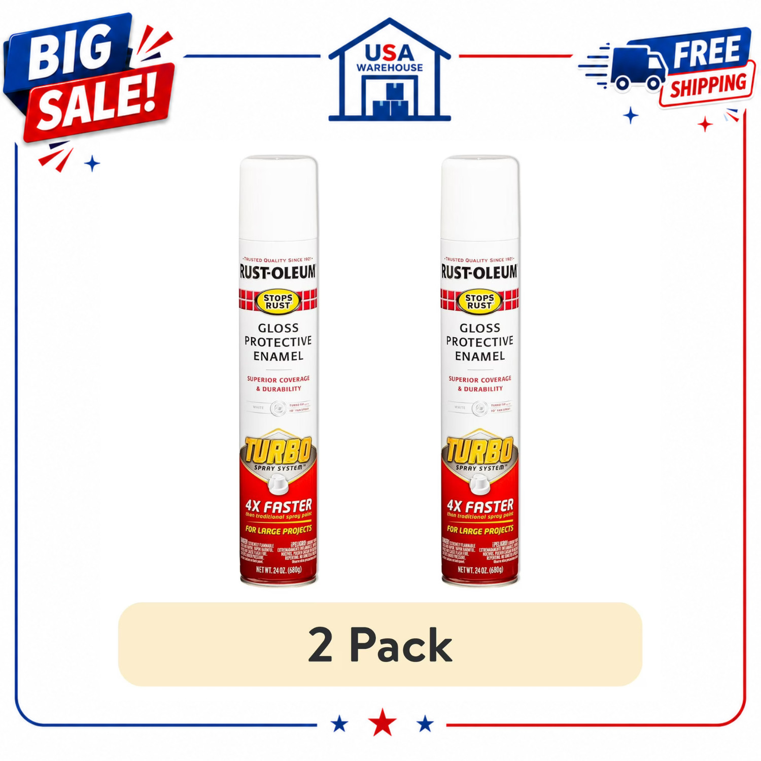 (2 Pack) Rust Oleum Turbo Protective Enamel Spray Paint High Output Gloss, 24 oz