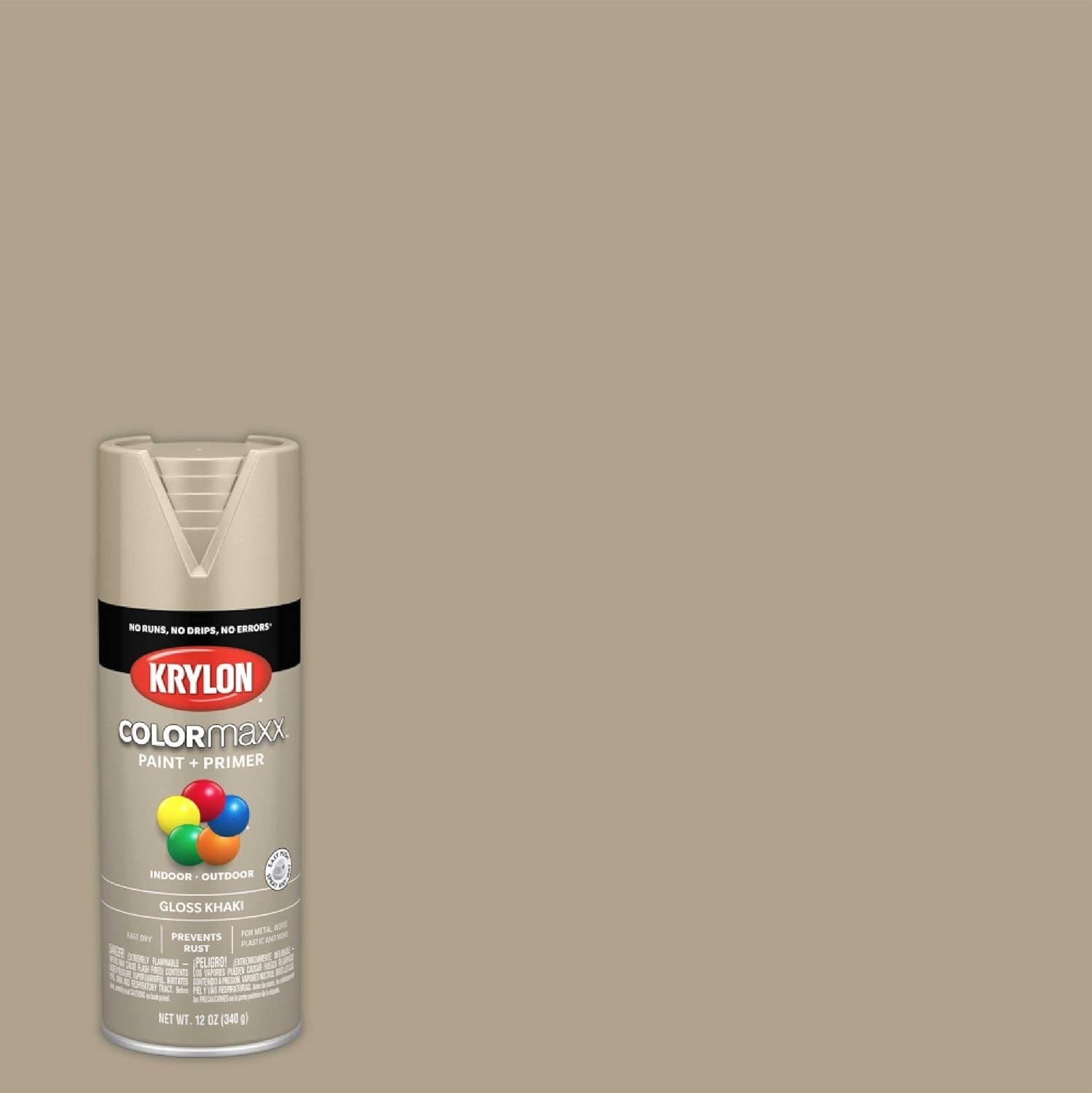 Rust-Resistant Krylon COLORmaxx Gloss Khaki – Indoor/Outdoor Coverage, 12oz Pack