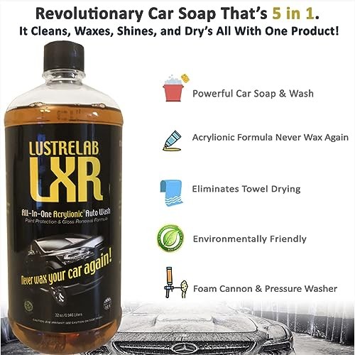 LustreLab LXR All-In-One Acrylionic Auto Car Wash and Wax, Replaces 5