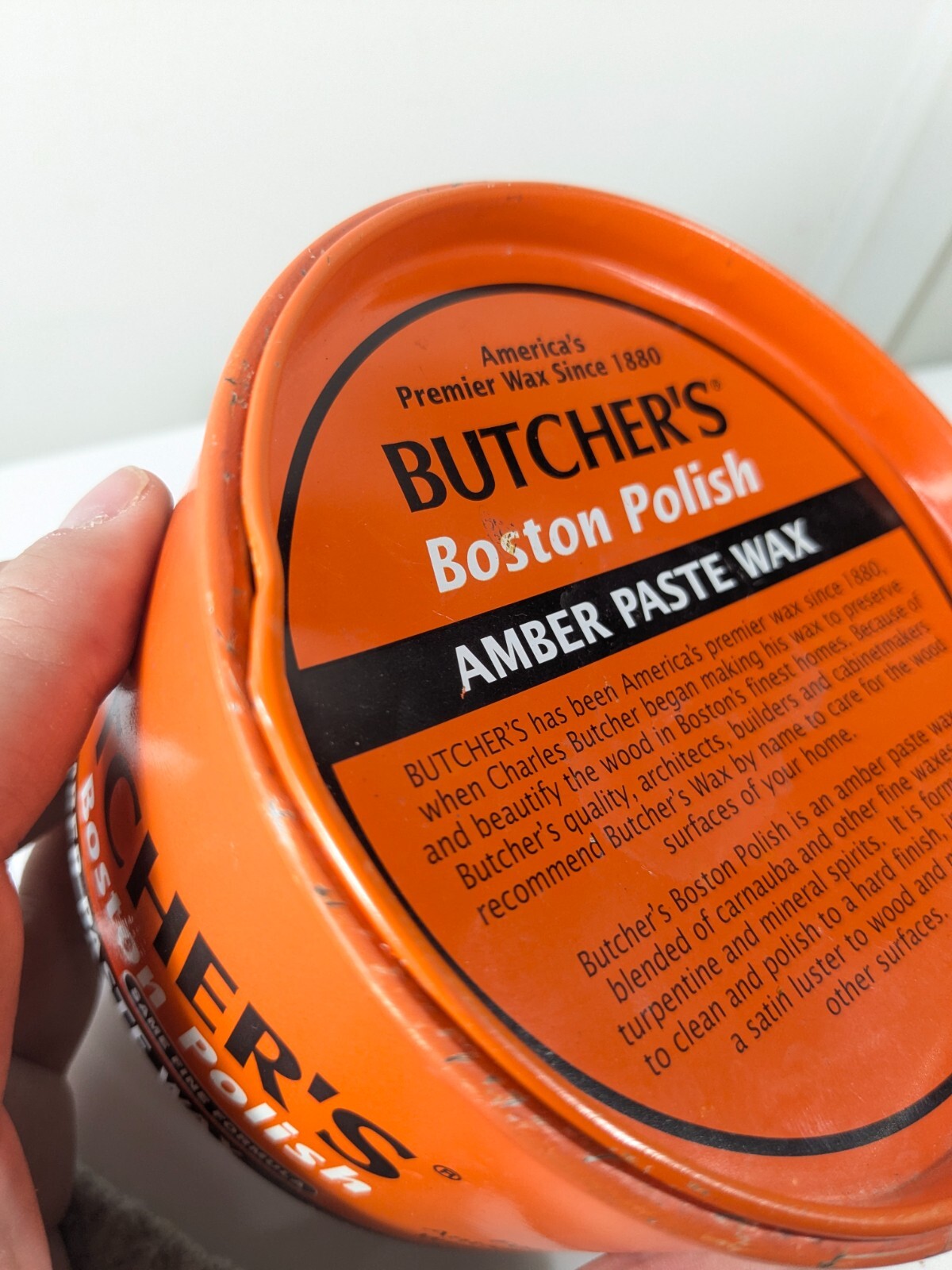 Vintage Butcher’s Wax Boston Polish Amber Paste Wax 16 oz Tin READ