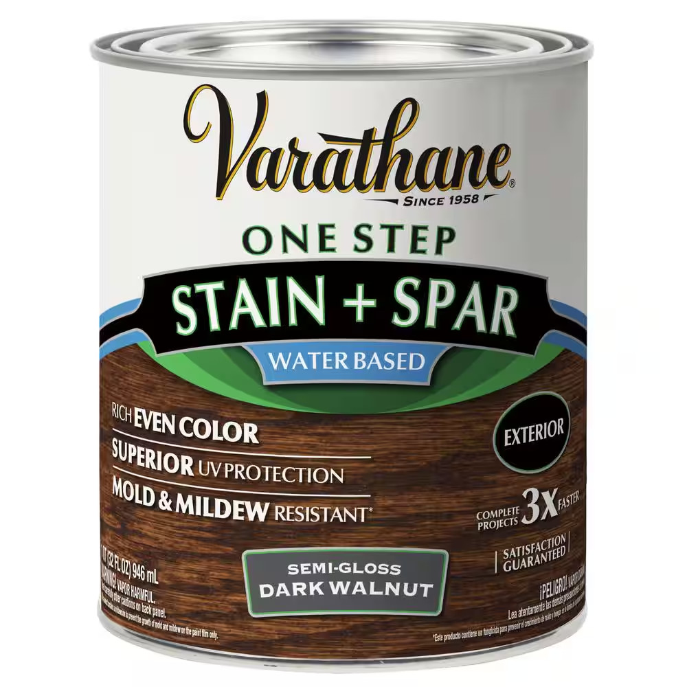 1 Qt. Dark Walnut Semi-Gloss Water-Based Exterior Spar Urethane Stain (Case of 2