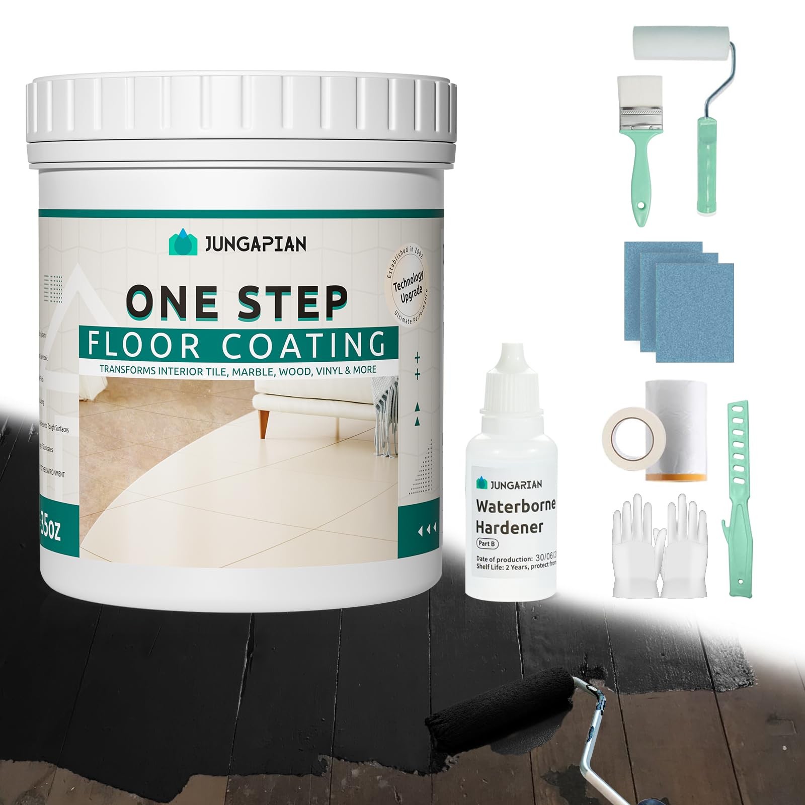 Jungarian One Step Interior Floor Coating Kit Odor Floor Paint High Hardness