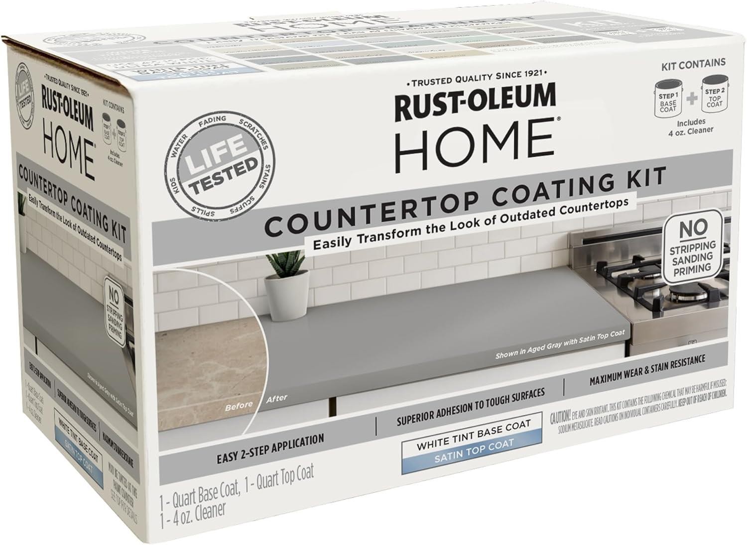 Rust-Oleum HOME Countertop Coating Kit, Ultra White Tint Base, Satin – 384962