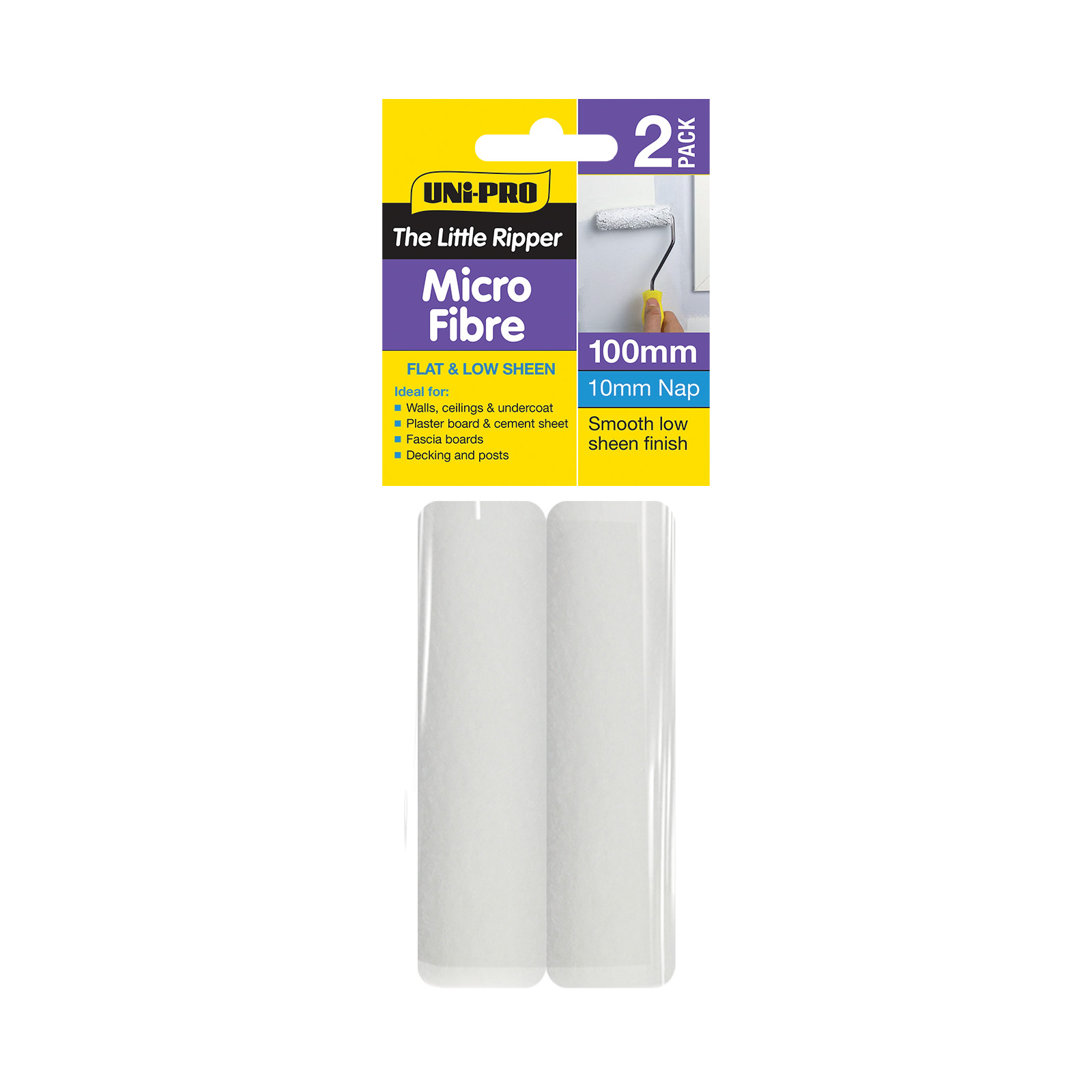 UNi-PRO 100mm Little Ripper Microfibre Roller Cover 2 Pack 10mm Nap
