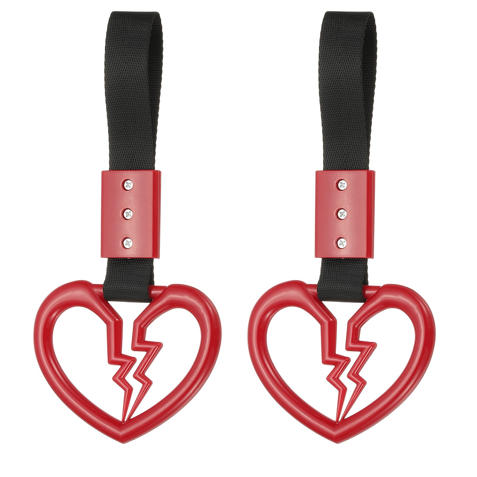 2Pcs Broken Heart Shaped Car Handle Straps for Auto, Red