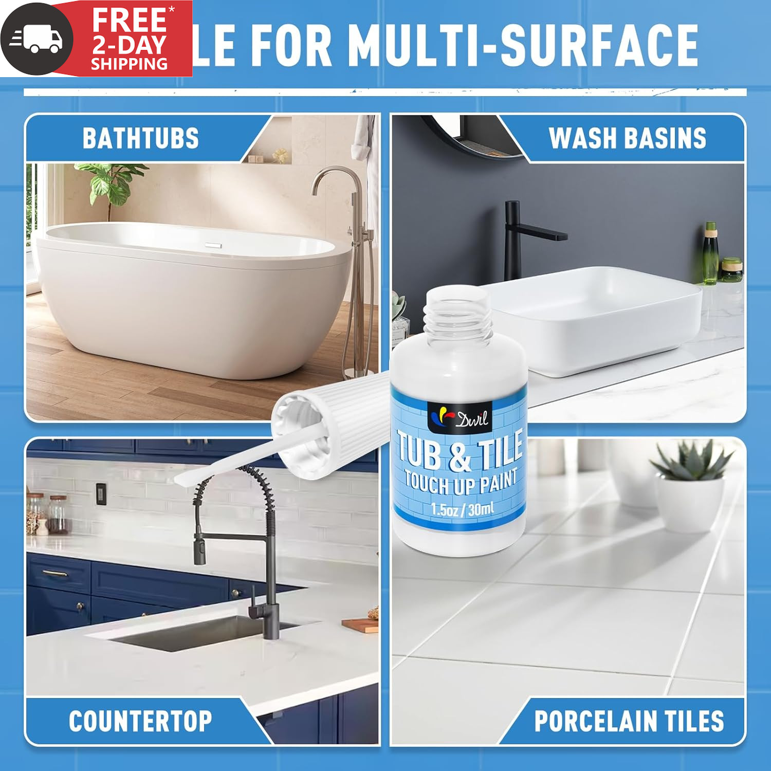DWIL Tub and Tile Paint, White Touch up Paint for Porcelain, Scratches, Cracks a