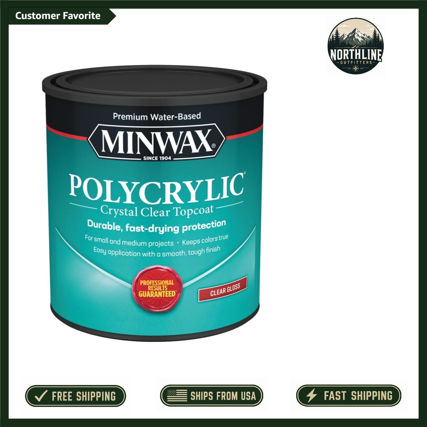 High-Performance Clear Polycrylic Coating, Water-Based, 1 Quart, Glossy Finish