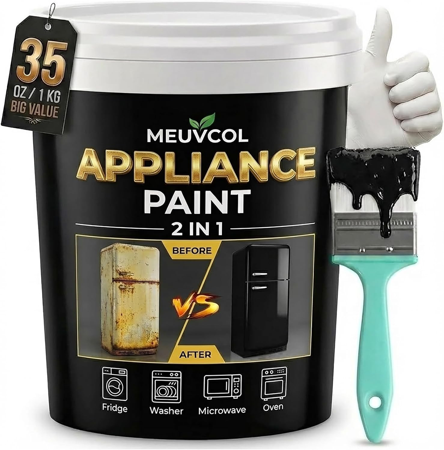 Meuvcol Appliance Paint, 35 Floz Black Appliance Epoxy Paint for Metal & Plastic
