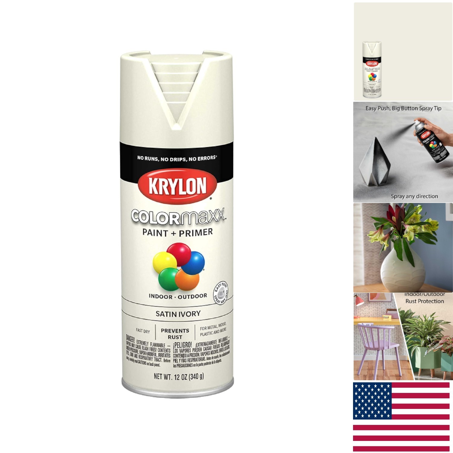 Versatile Satin Ivory Spray Paint & Primer – 12oz for Indoor/Outdoor Projects