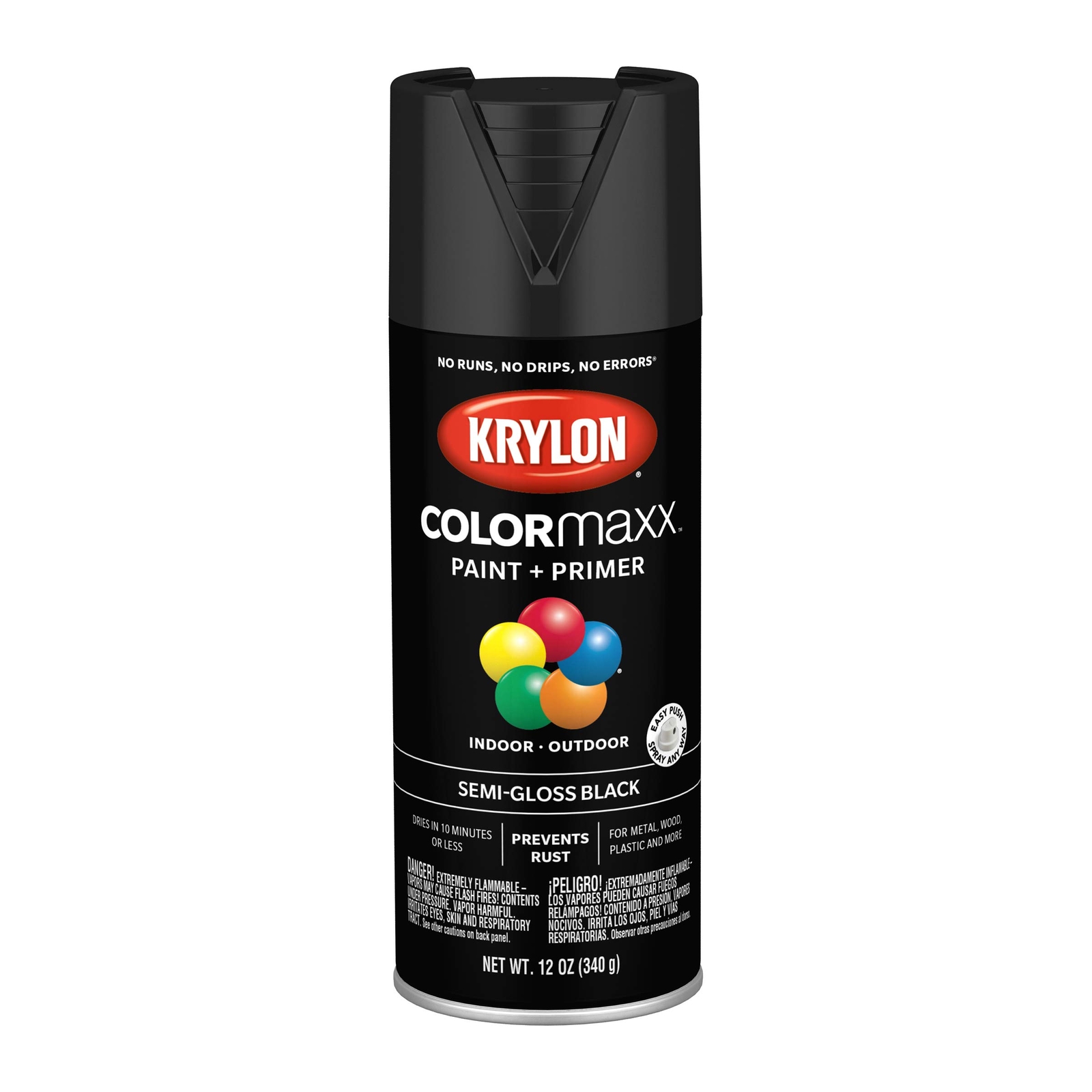 Krylon COLORmaxx Semi Gloss Black Paint 12 Ounce Fast Dry Rust Protection