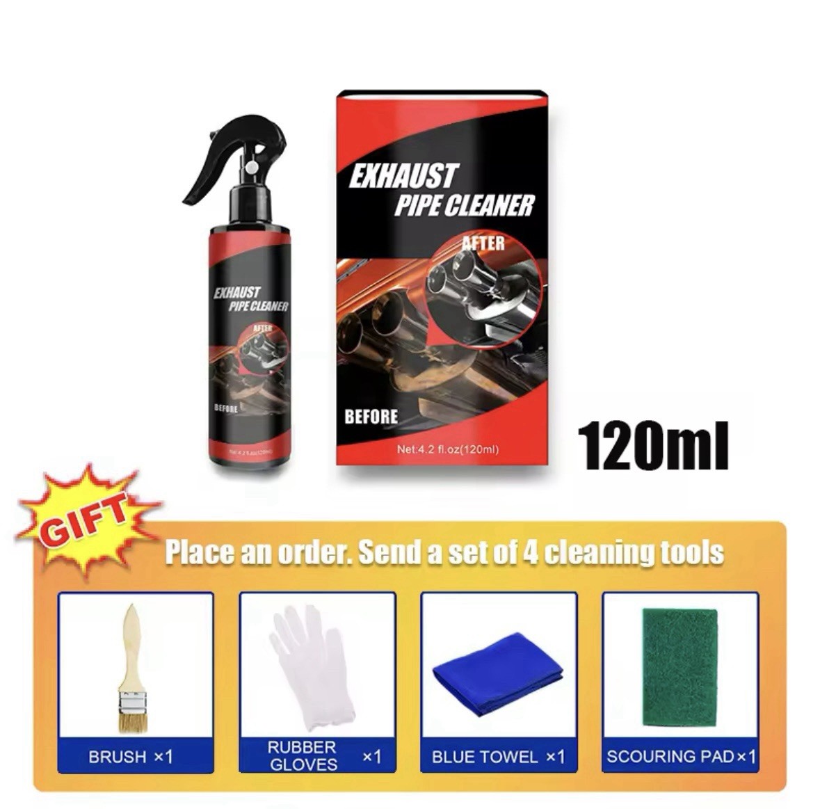 120ml Rust Remover Cleaner Kit for Exhaust Pipes for Motorcycles and Cars